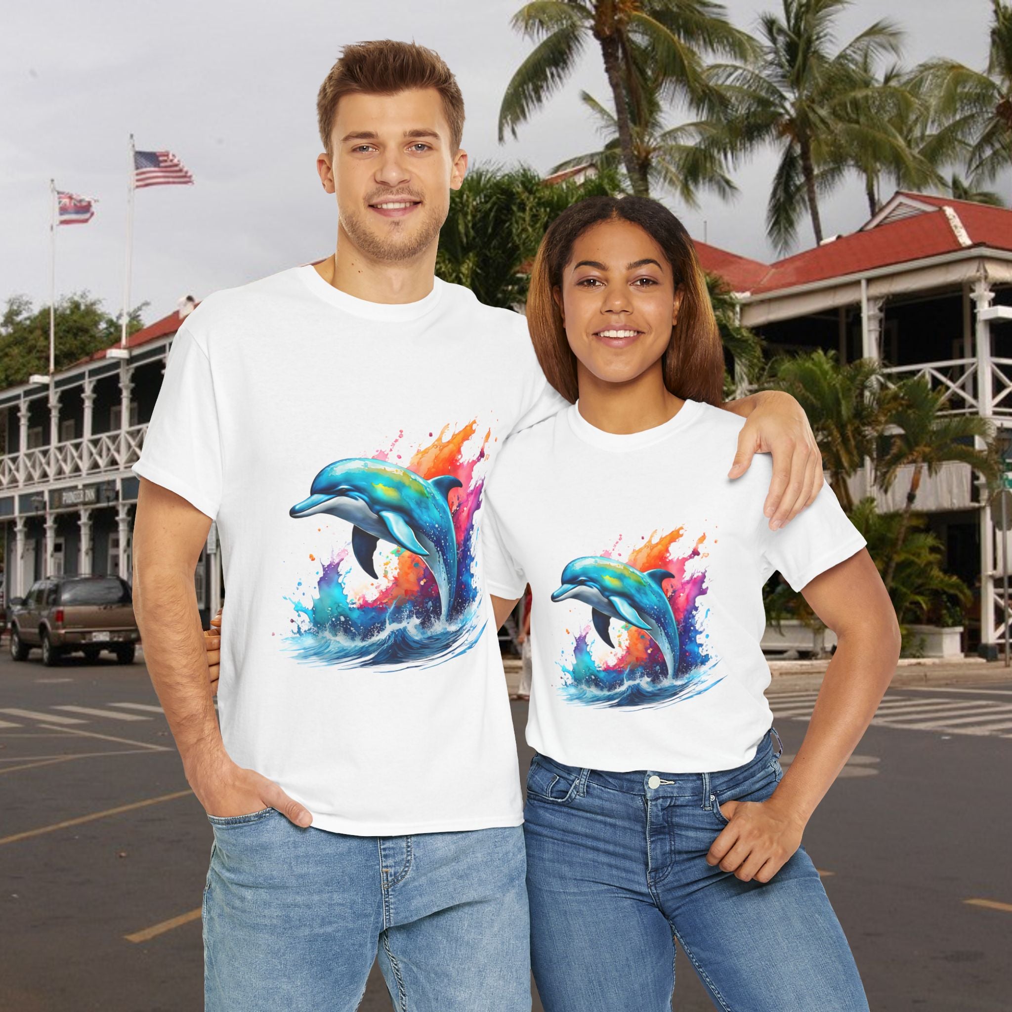 Rainbow Dolphin Heavy Cotton Tee shirt Unisex