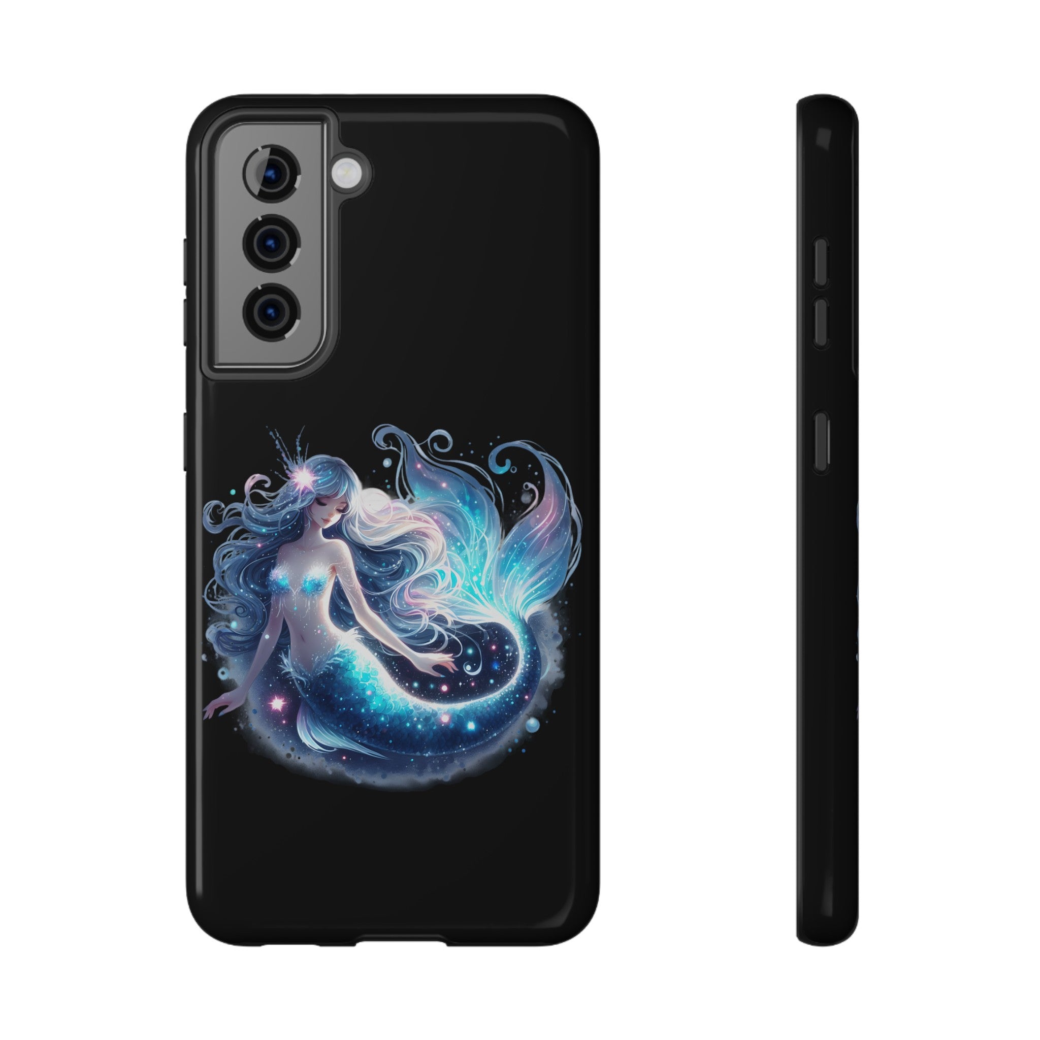 Sleepy Mermaid Black Phone Case – Matte or Glossy Finish