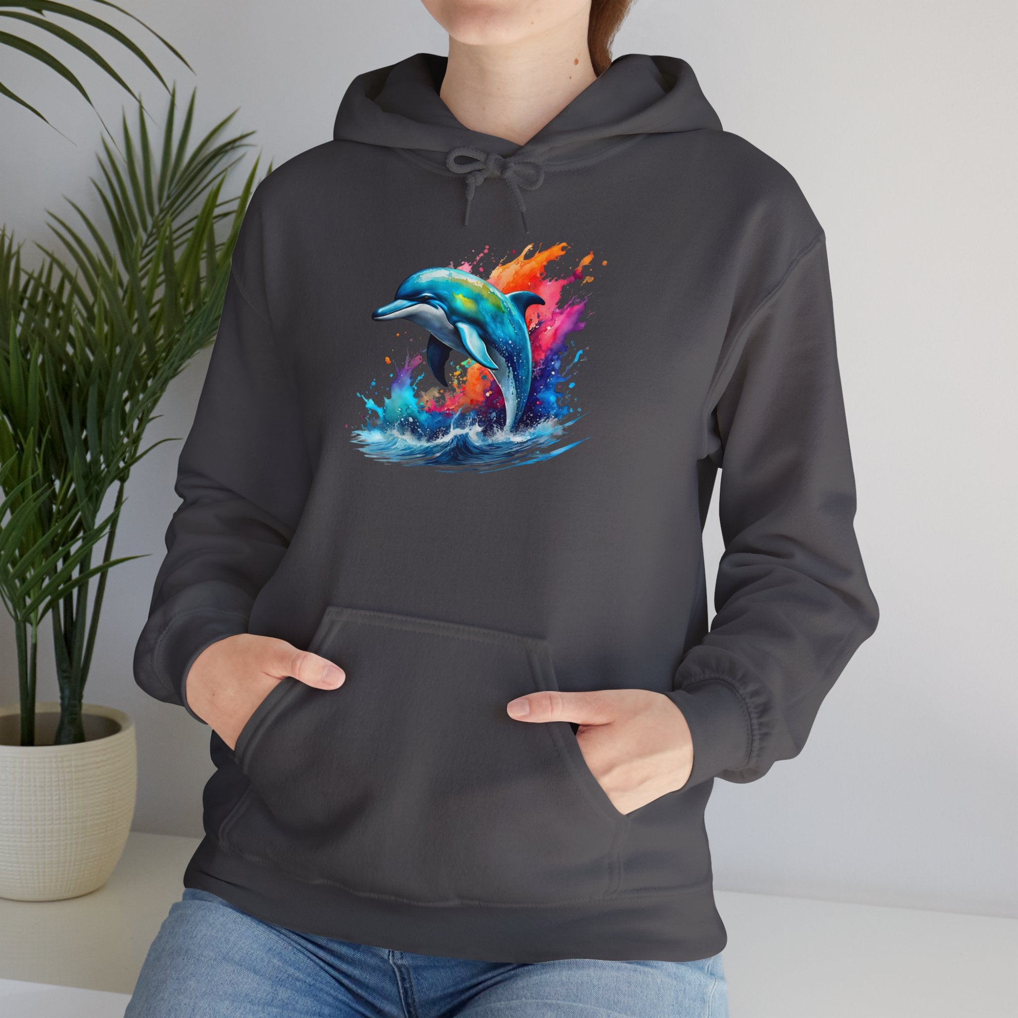 Rainbow Dolphin Hooded Sweatshirt Unisex Heavy Blend