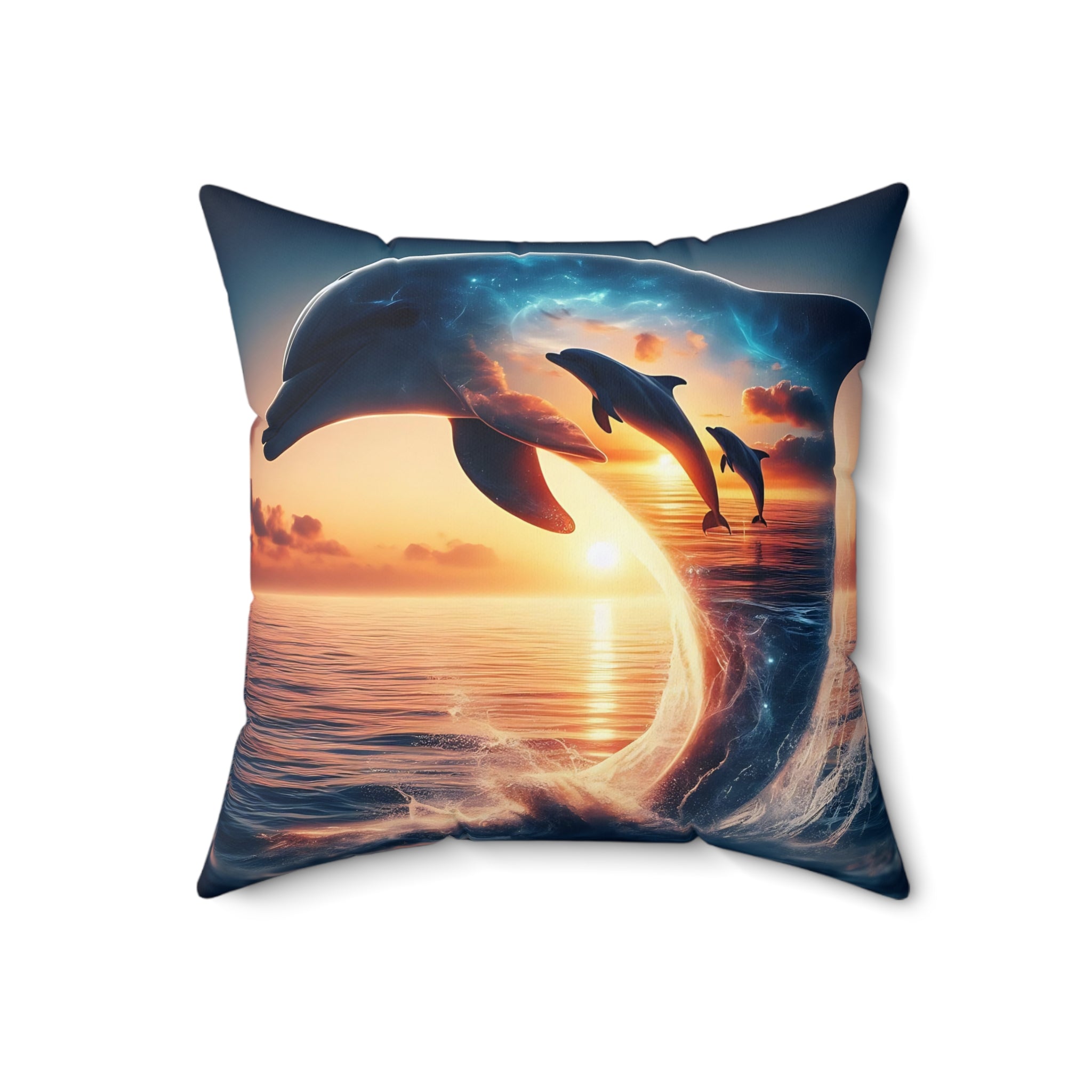 Sunset Dolphin Spun Polyester Square Pillow