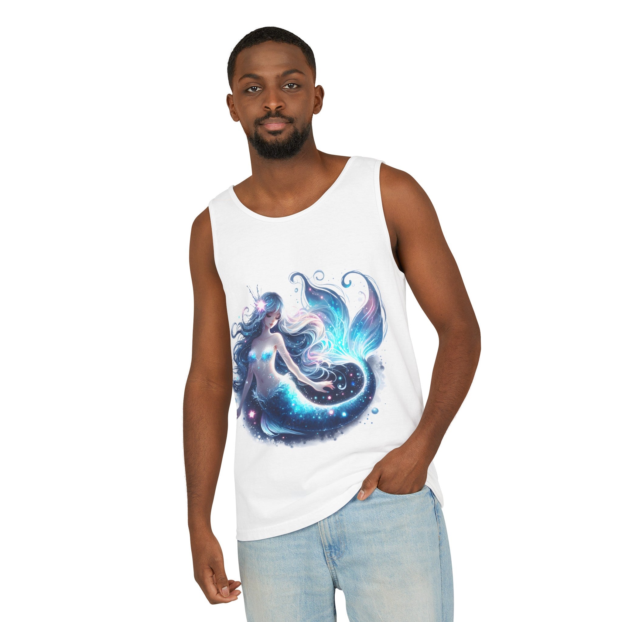 Blue Mermaid Black Tank Top – Unisex Garment-Dyed Comfort