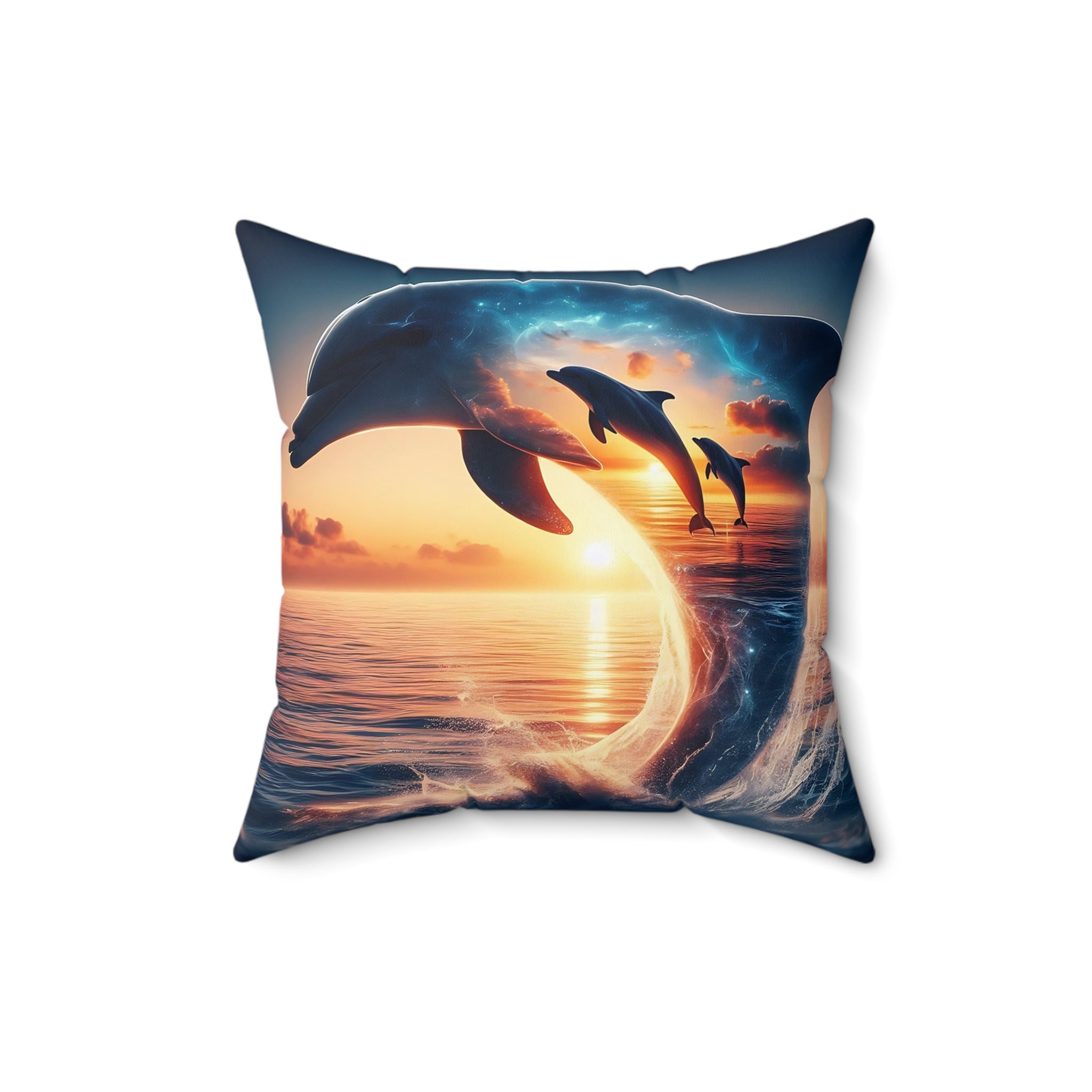 Sunset Dolphin Spun Polyester Square Pillow
