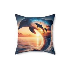 Sunset Dolphin Spun Polyester Square Pillow