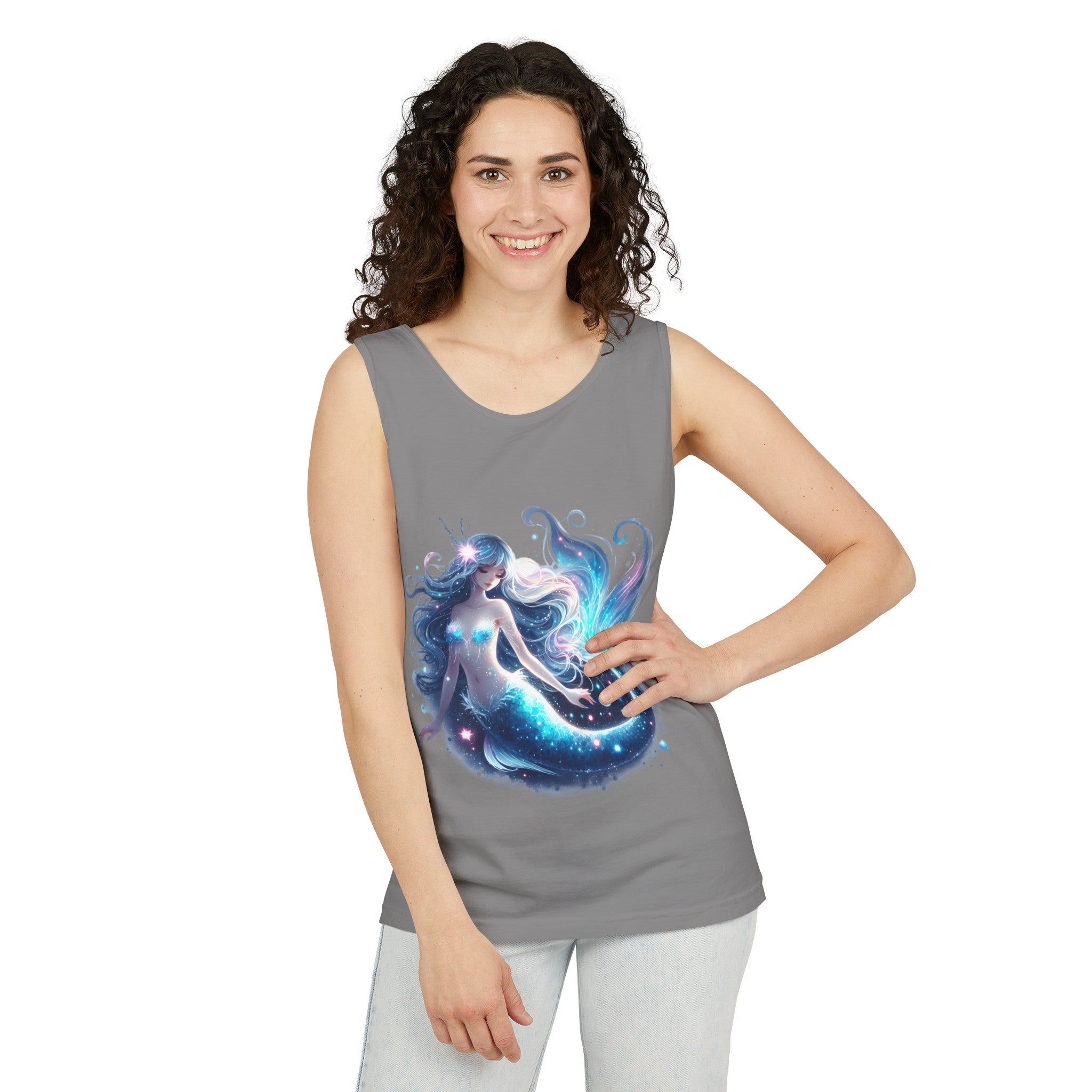 Blue Mermaid Black Tank Top – Unisex Garment-Dyed Comfort