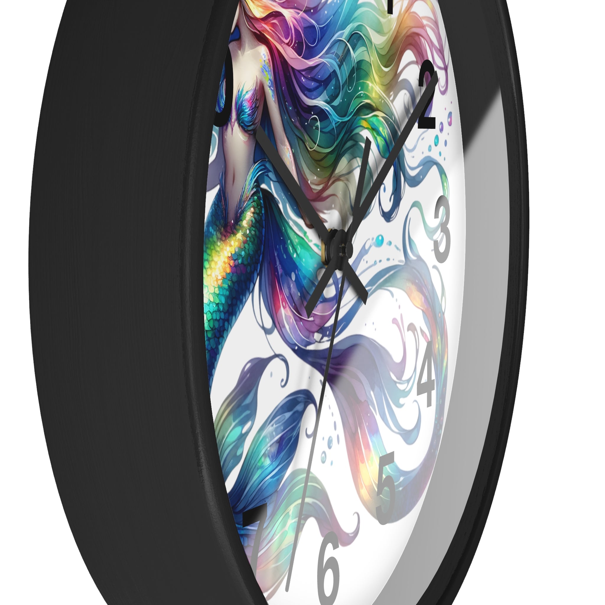 Rainbow Mermaid Wall Clock – Elegant Wood & Plexiglass Design