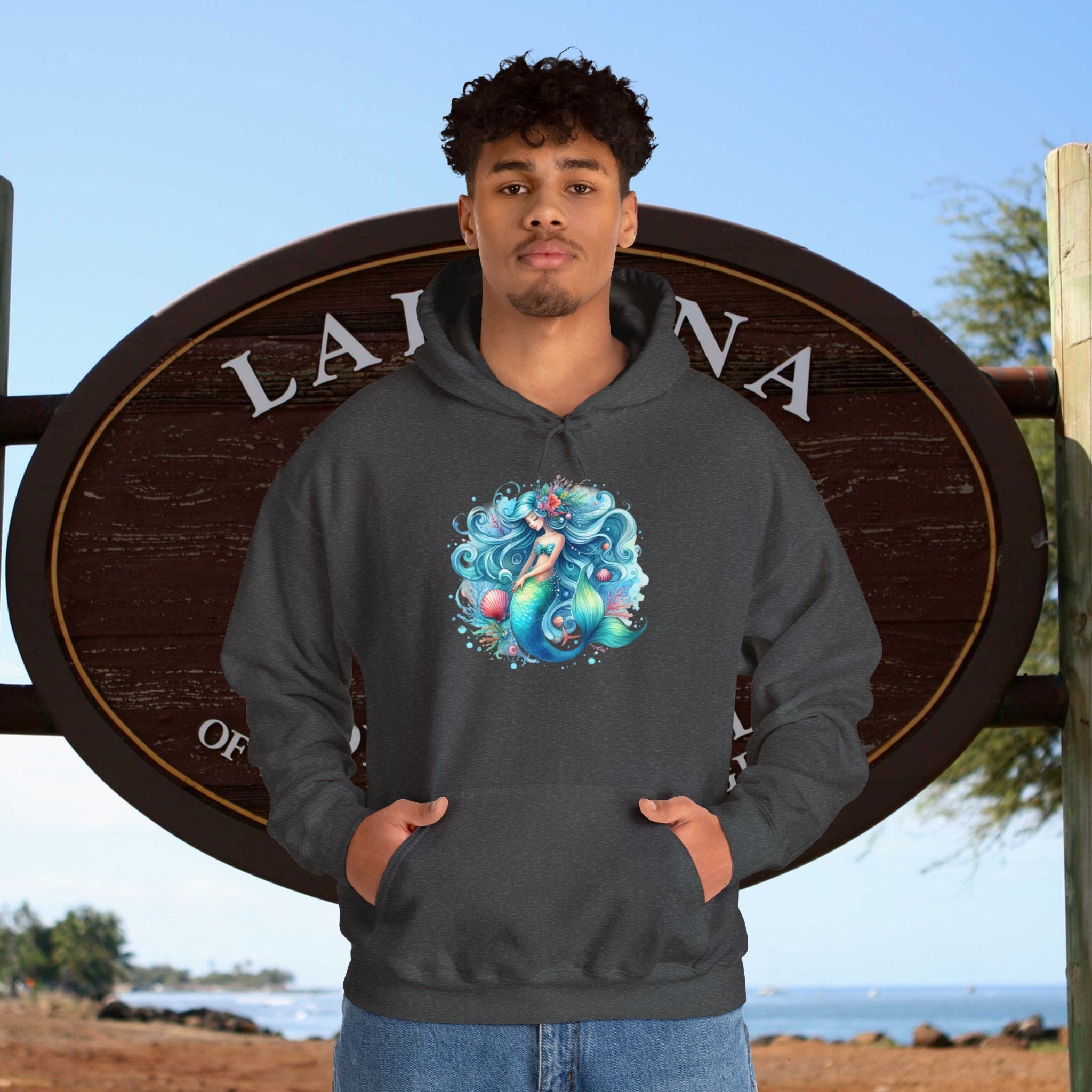 Blue Sleepy Mermaid Hooded Sweatshirt Unisex Heavy Blend