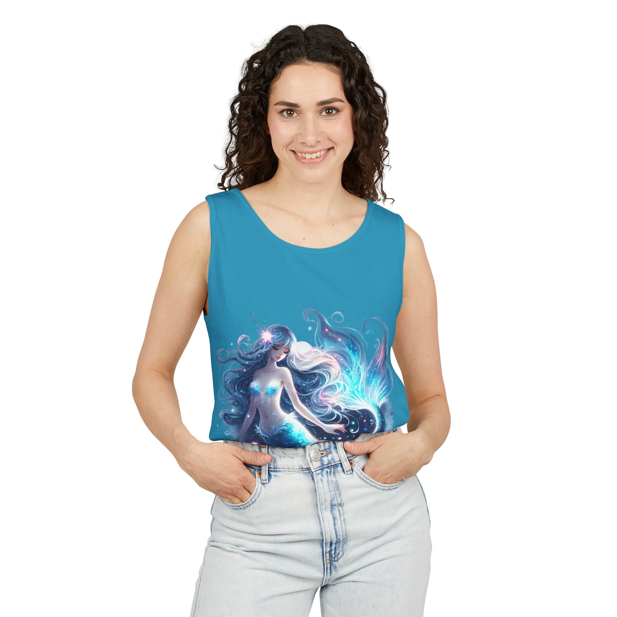 Blue Mermaid Black Tank Top – Unisex Garment-Dyed Comfort