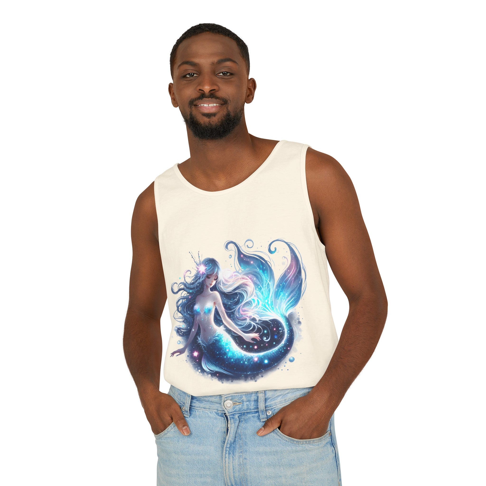 Blue Mermaid Black Tank Top – Unisex Garment-Dyed Comfort