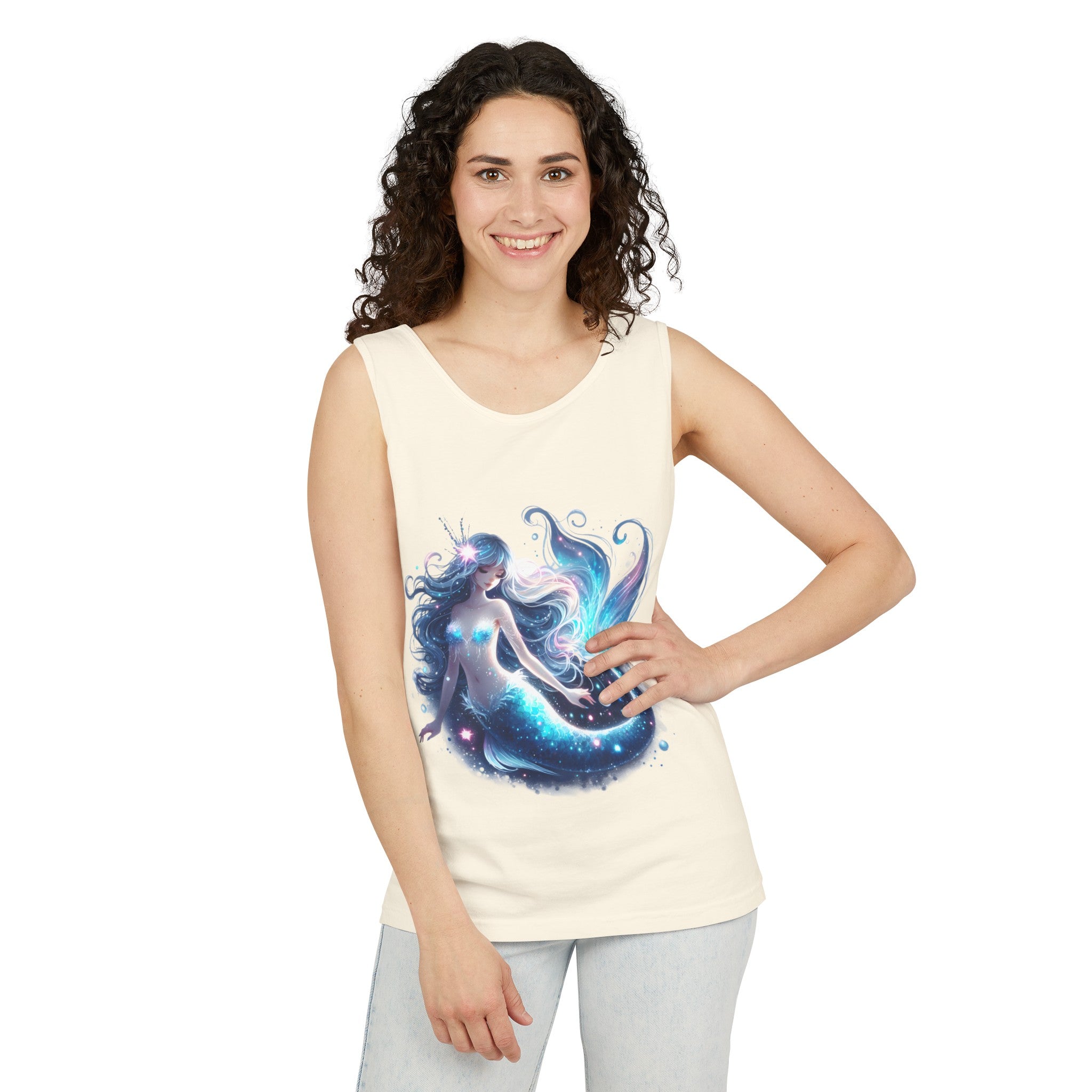 Blue Mermaid Black Tank Top – Unisex Garment-Dyed Comfort