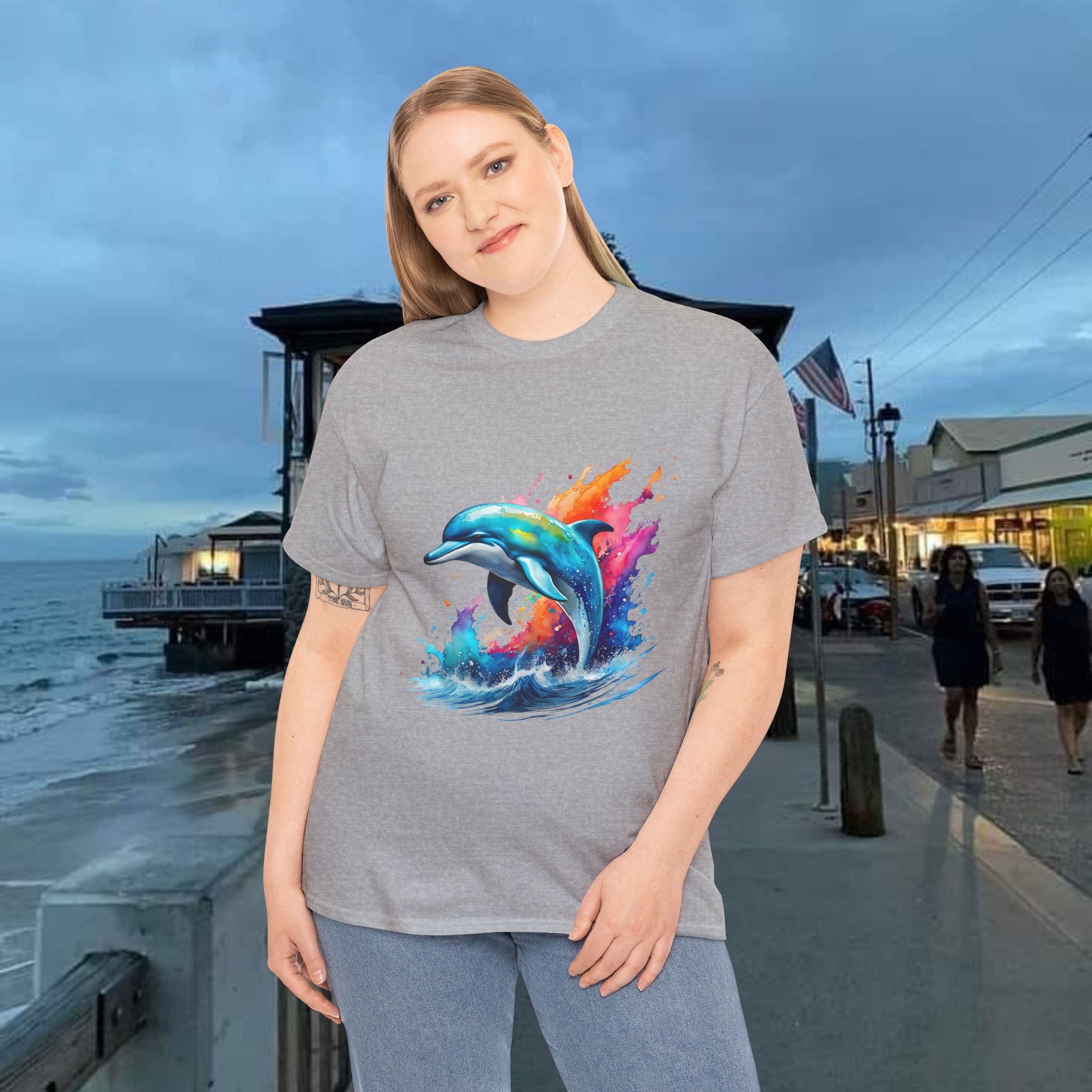 Rainbow Dolphin Heavy Cotton Tee shirt Unisex