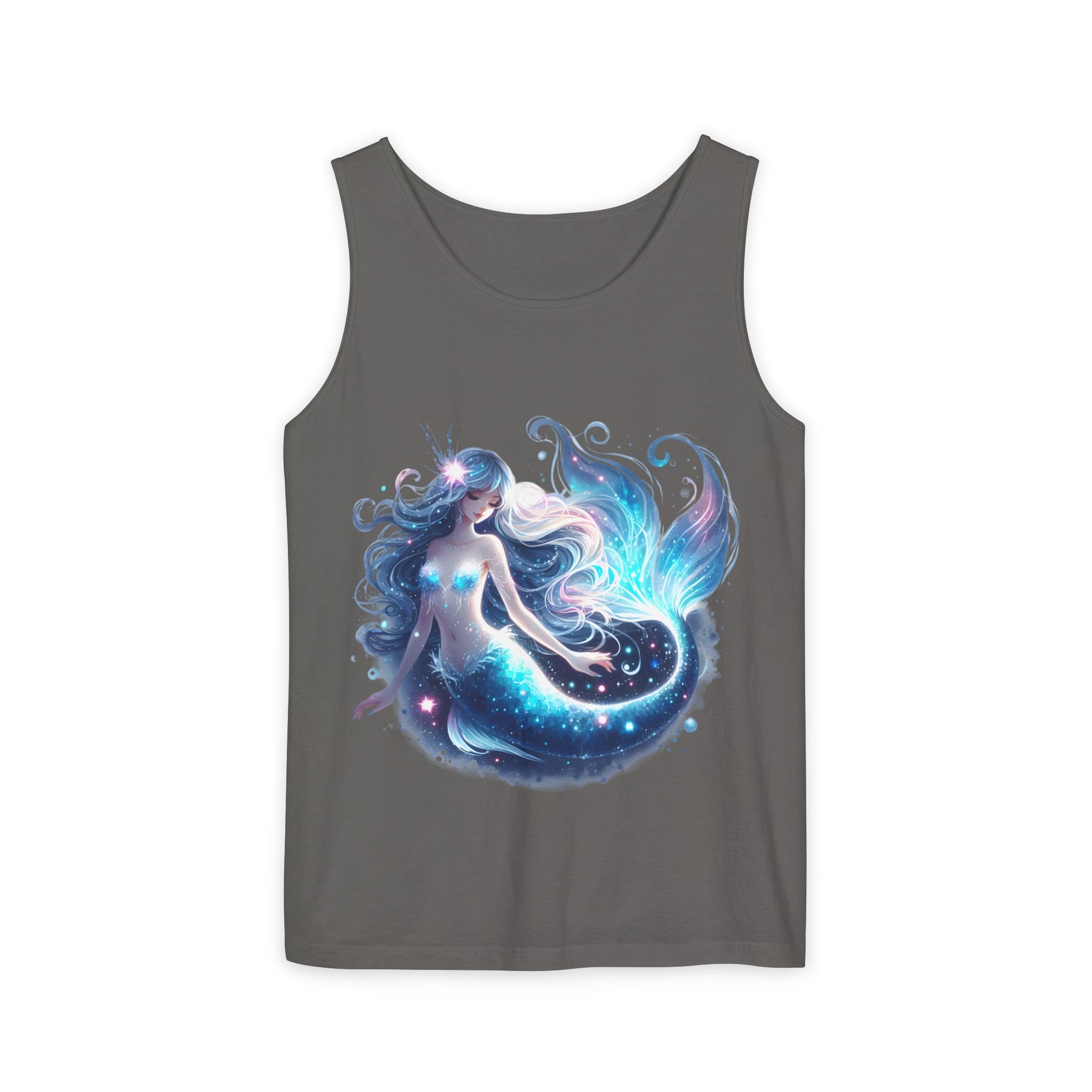 Blue Mermaid Black Tank Top – Unisex Garment-Dyed Comfort