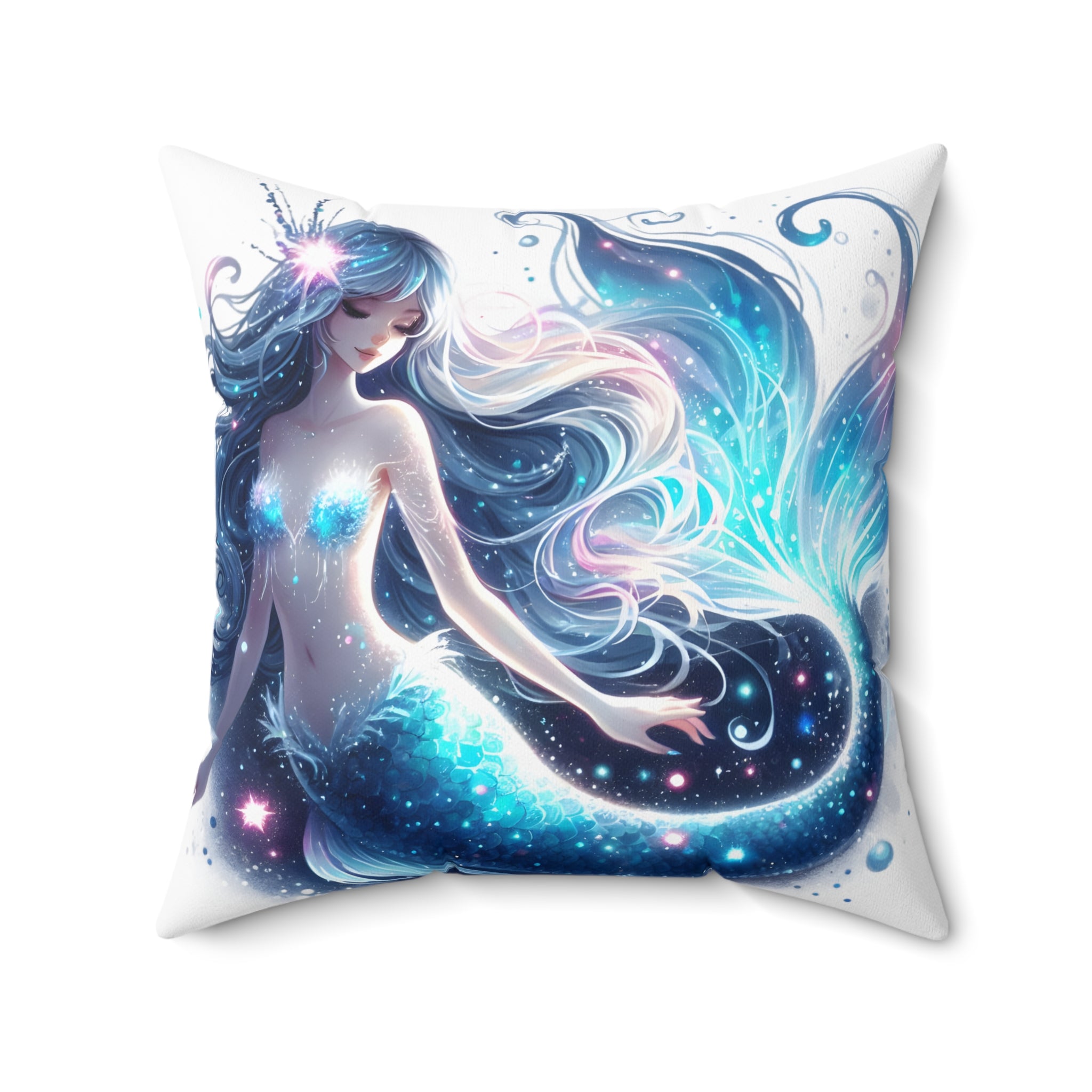 Blue mermaid spun Polyester Square Pillow