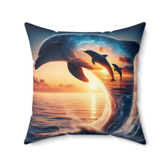 Sunset Dolphin Spun Polyester Square Pillow