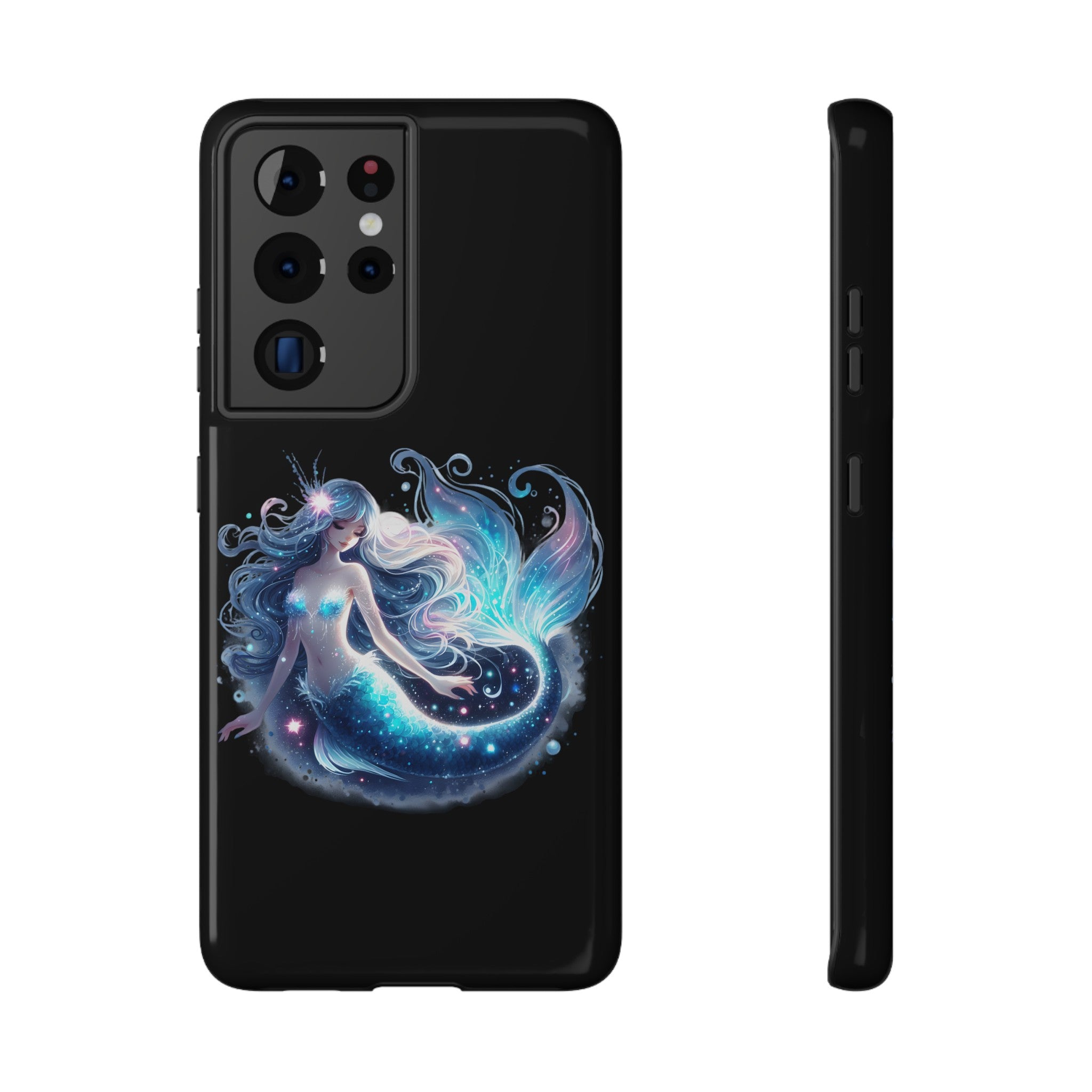 Sleepy Mermaid Black Phone Case – Matte or Glossy Finish