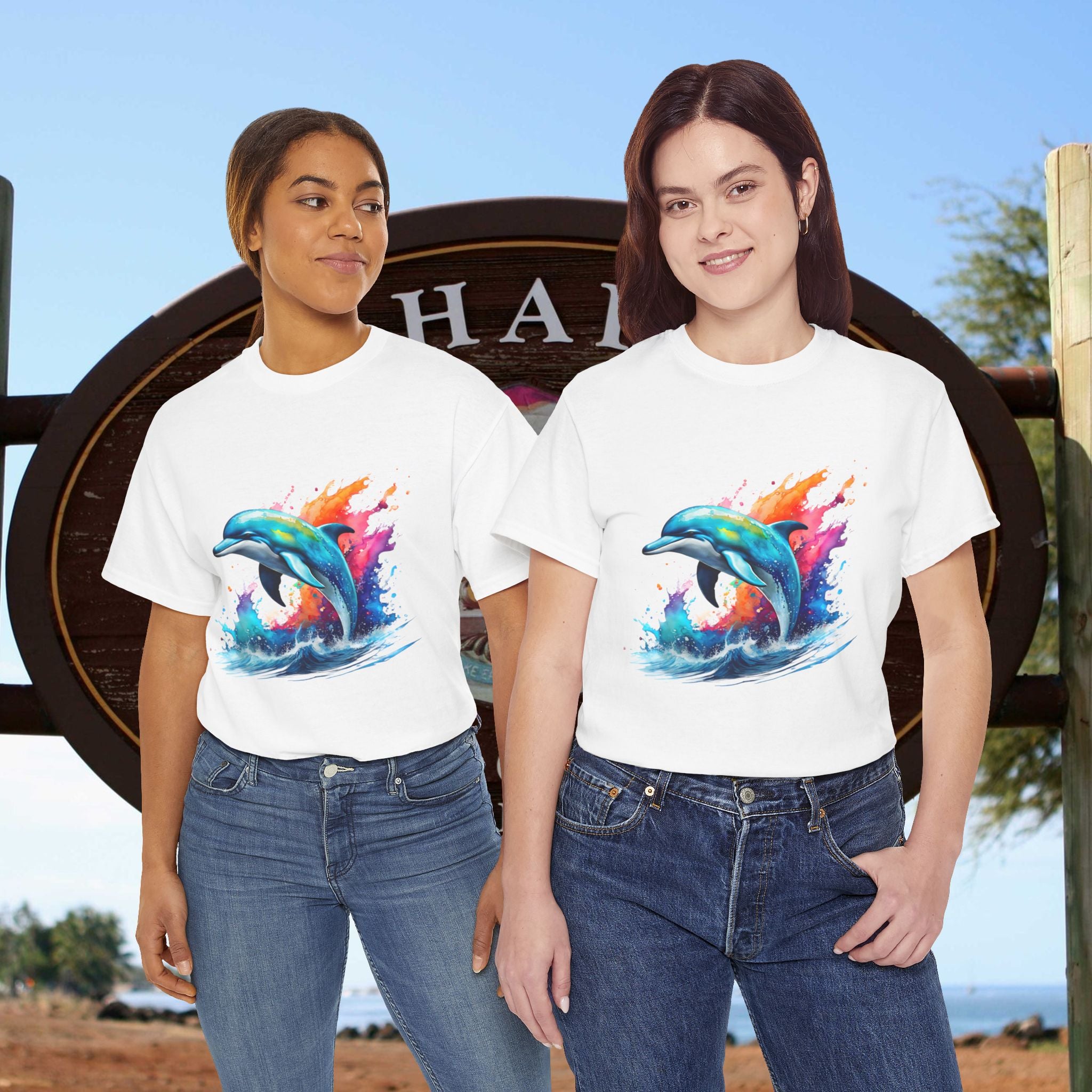 Rainbow Dolphin Heavy Cotton Tee shirt Unisex