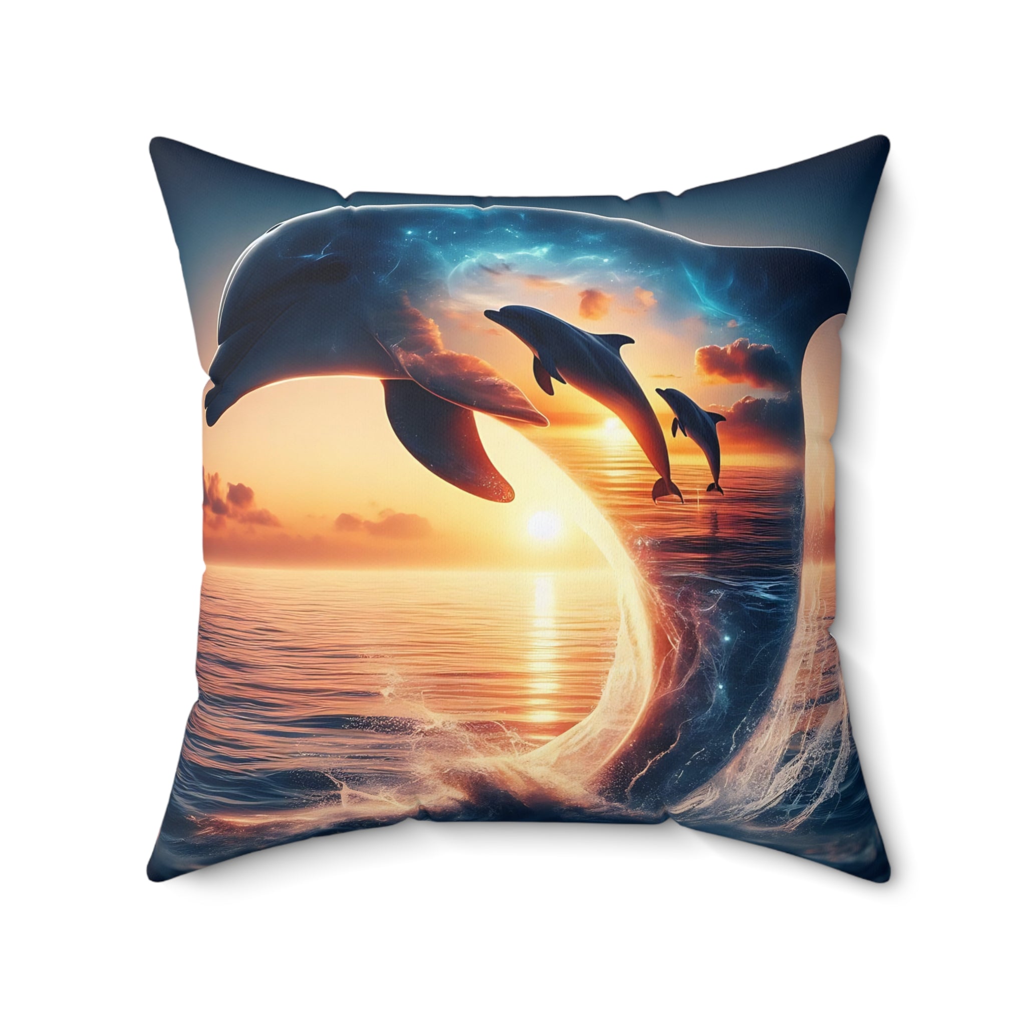 Sunset Dolphin Spun Polyester Square Pillow