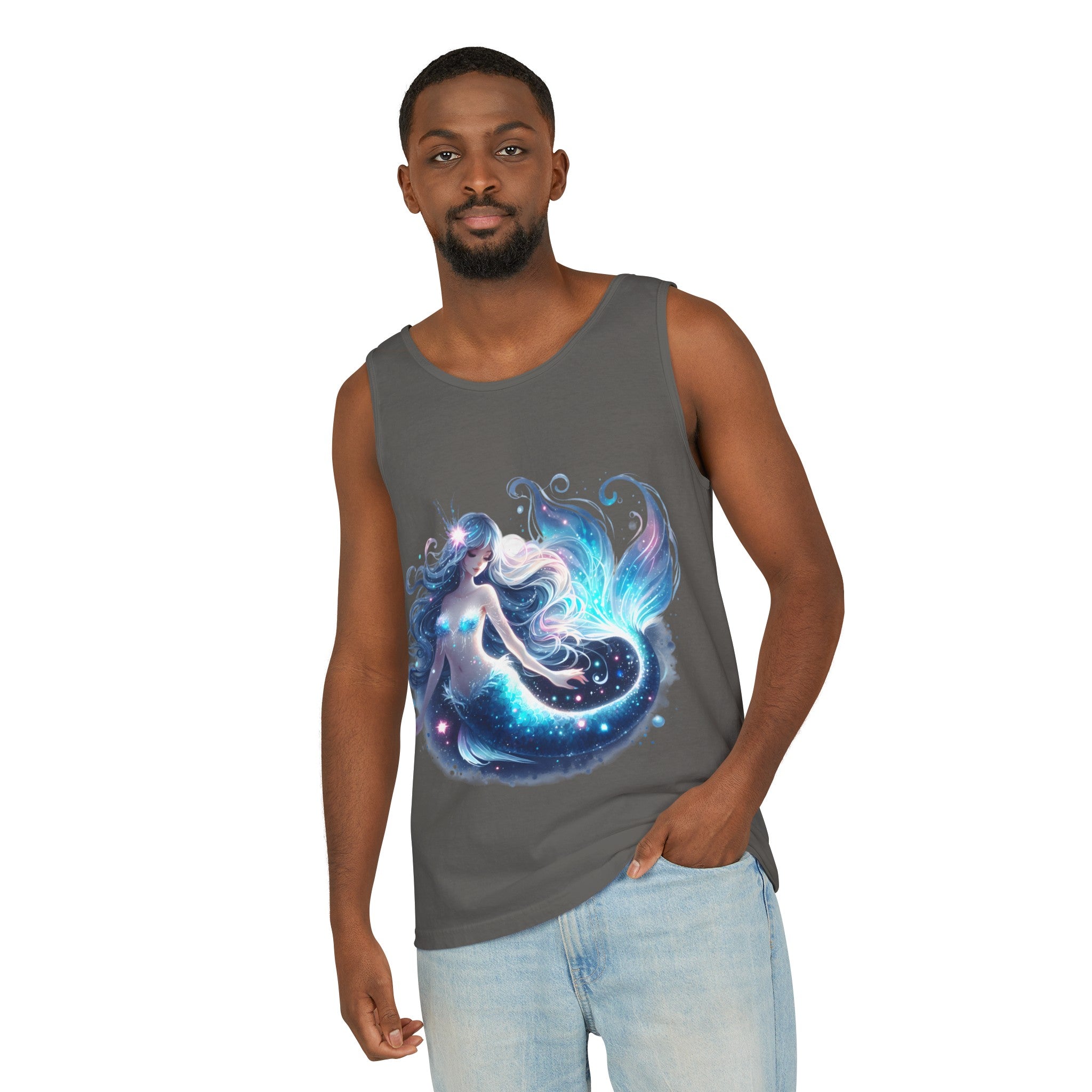 Blue Mermaid Black Tank Top – Unisex Garment-Dyed Comfort