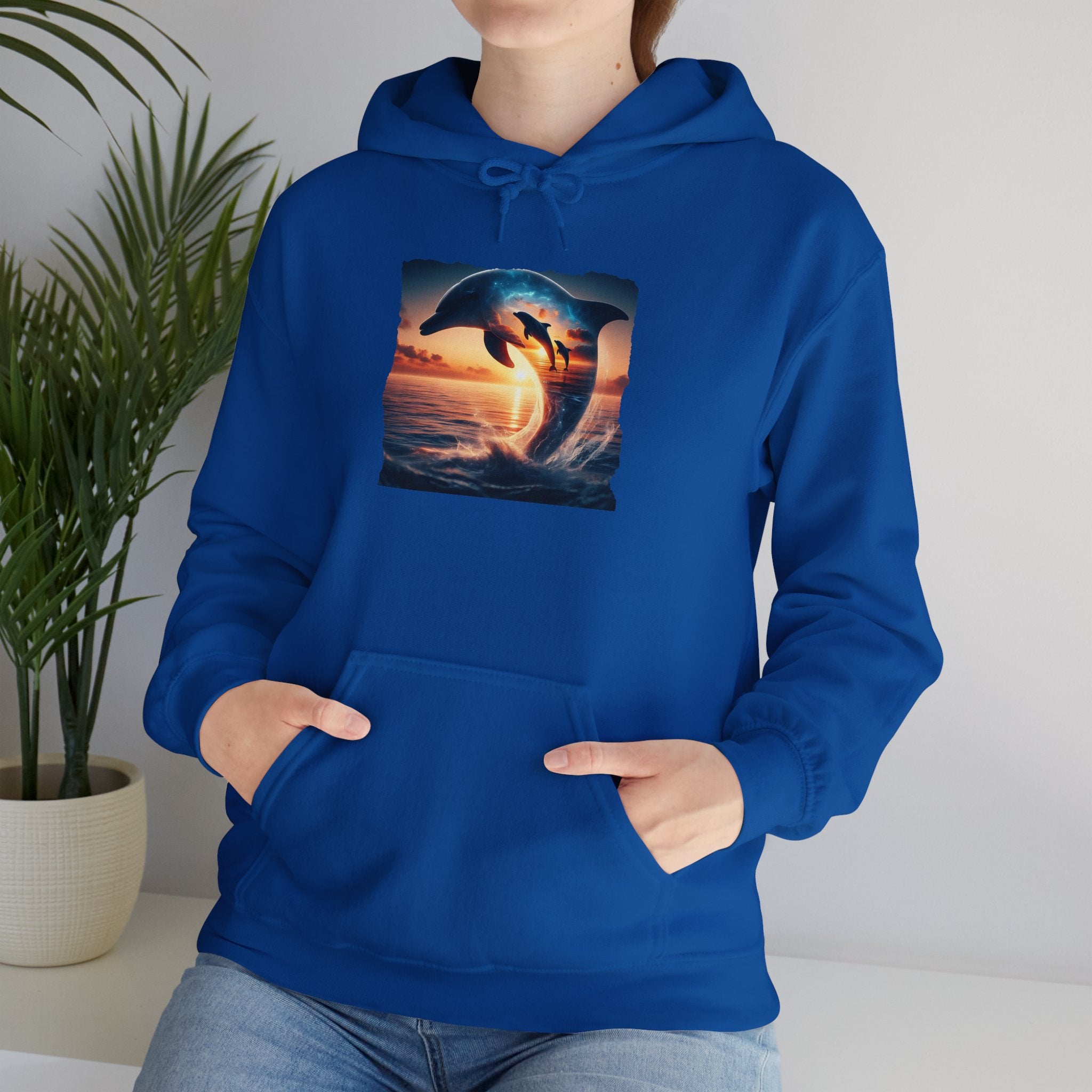 3 Dolphin Sunset Hooded Sweatshirt Unisex Heavy Blend