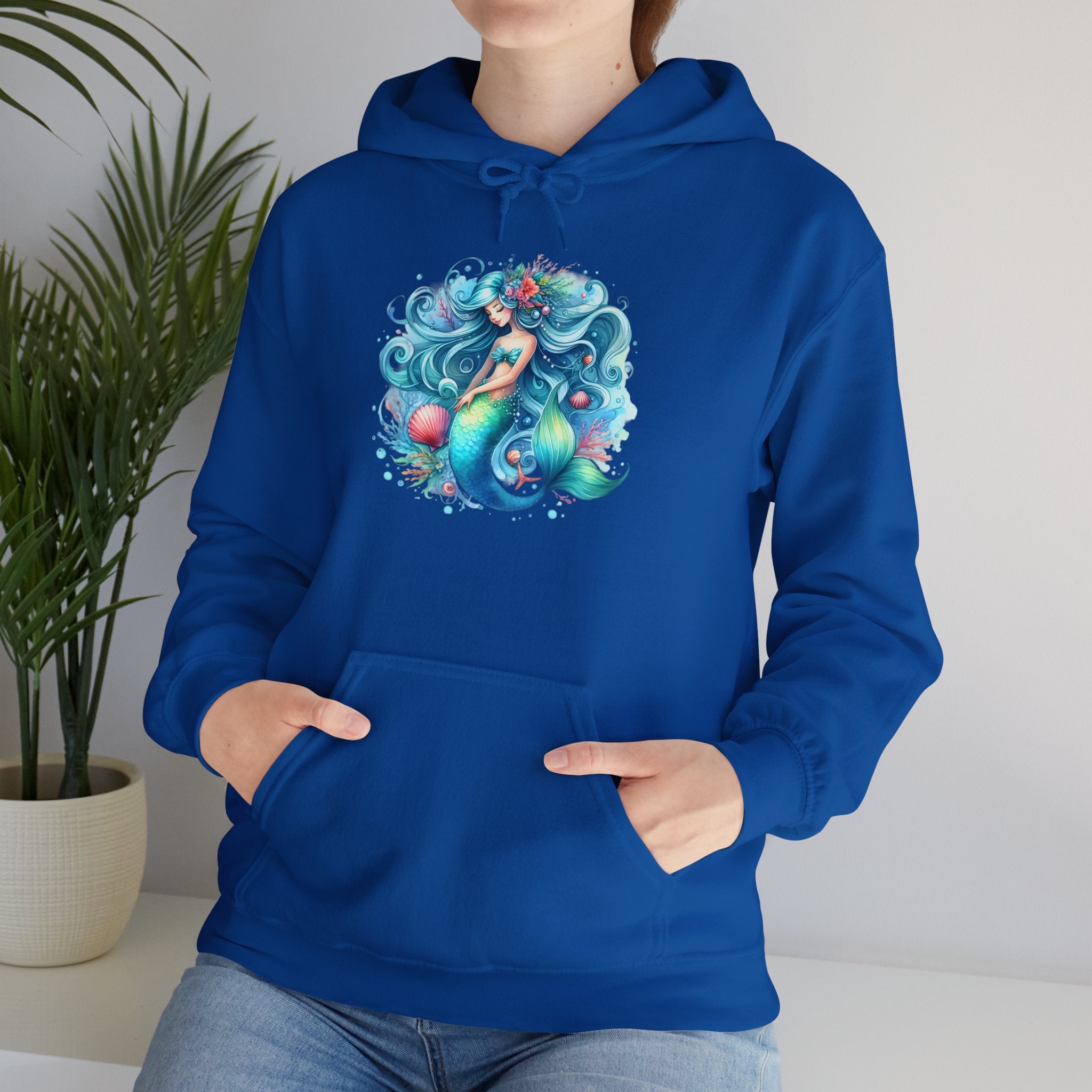 Blue Sleepy Mermaid Hooded Sweatshirt Unisex Heavy Blend