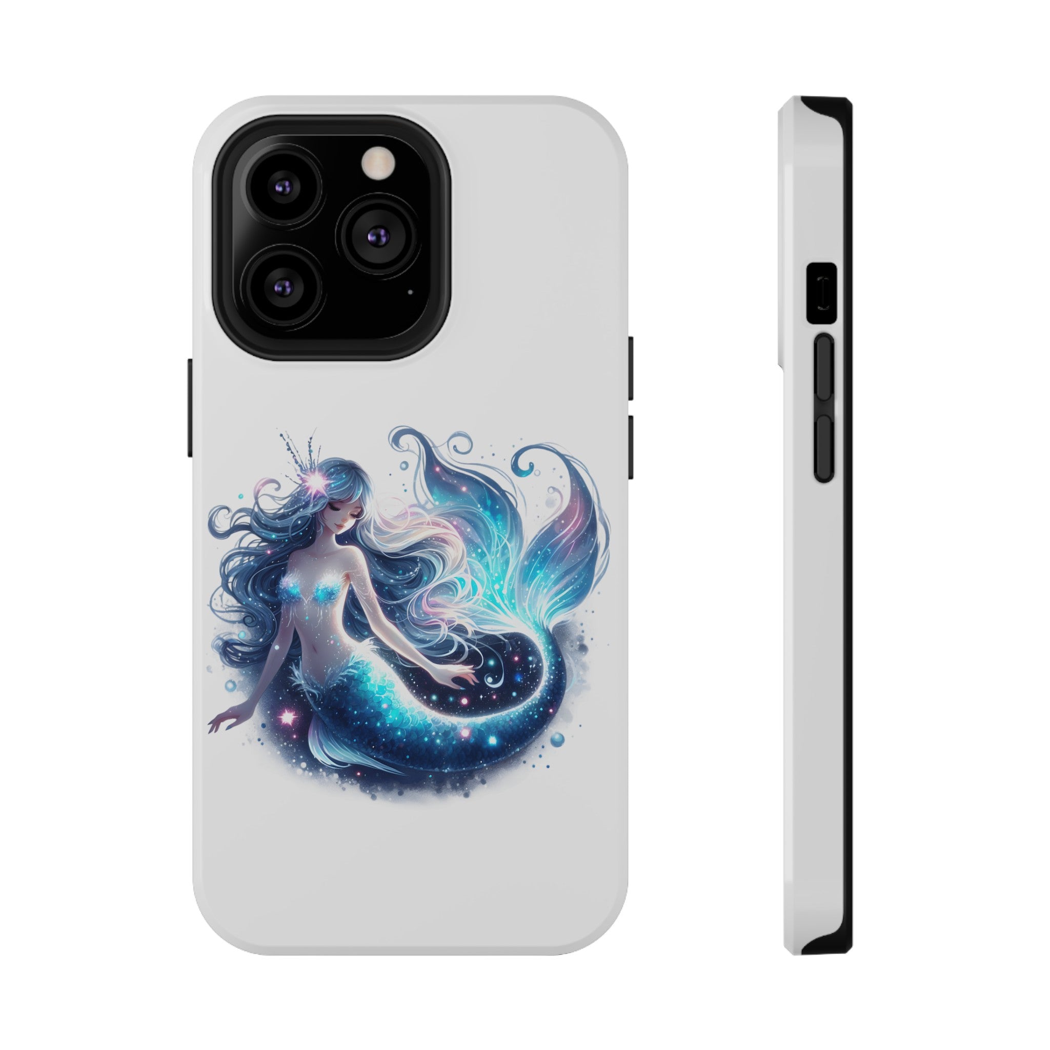 Sleepy Mermaid White Phone Case – Dual-Layer Protection