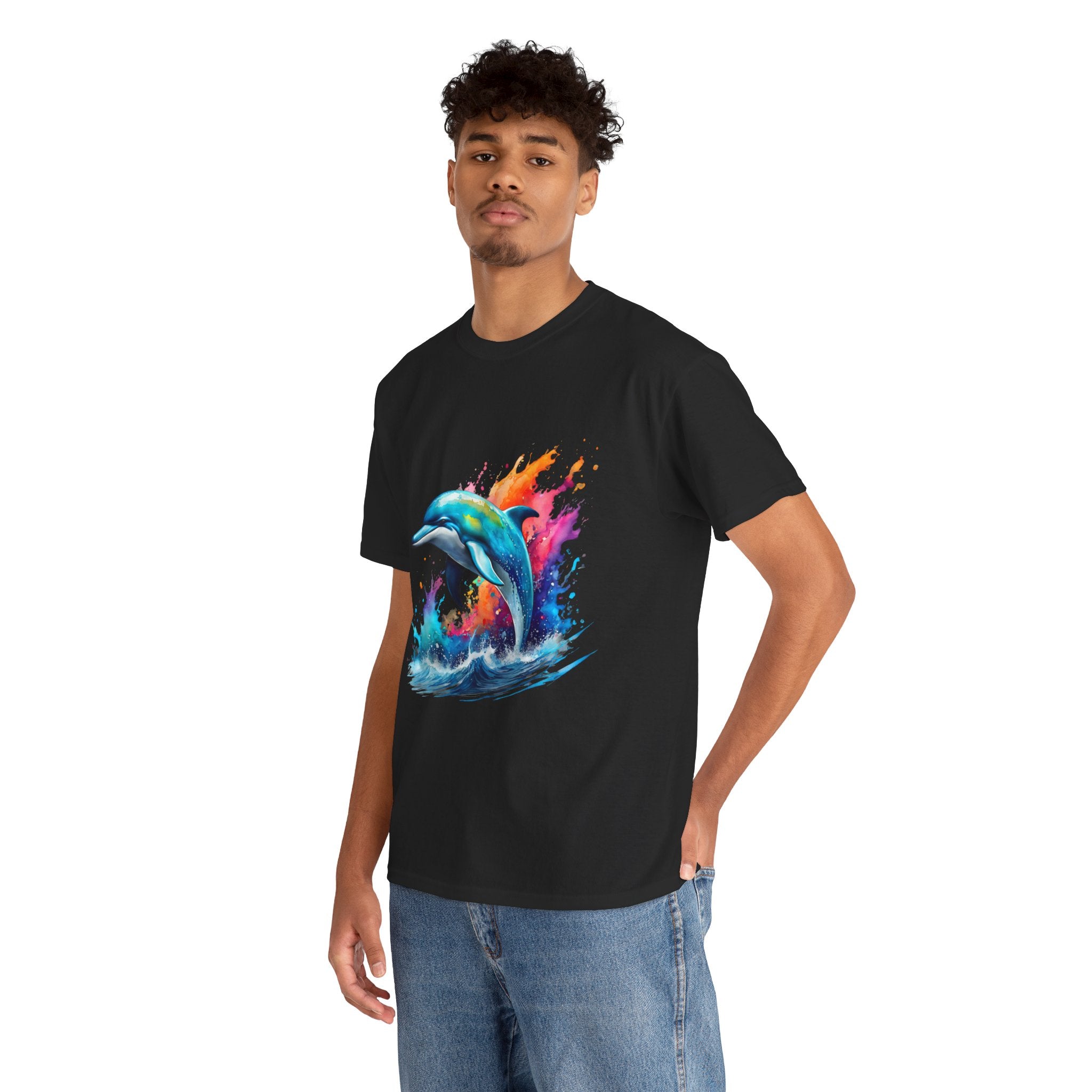 Rainbow Dolphin Heavy Cotton Tee shirt Unisex