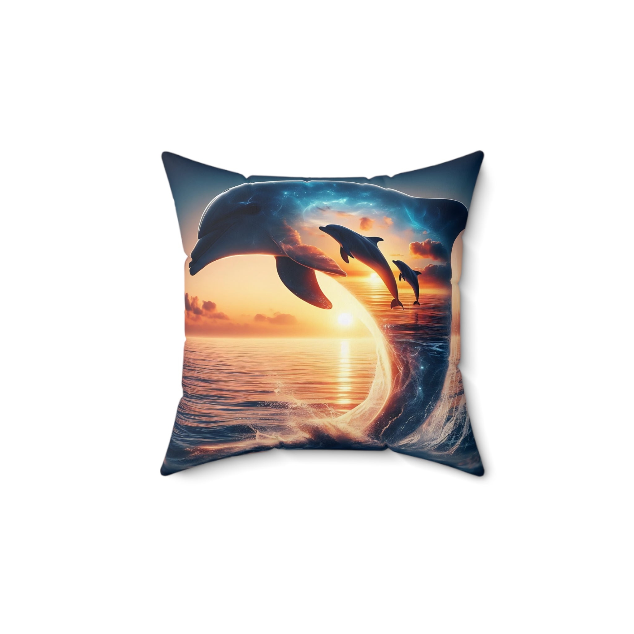 Sunset Dolphin Spun Polyester Square Pillow