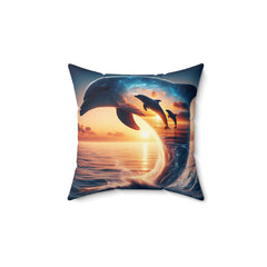 Sunset Dolphin Spun Polyester Square Pillow