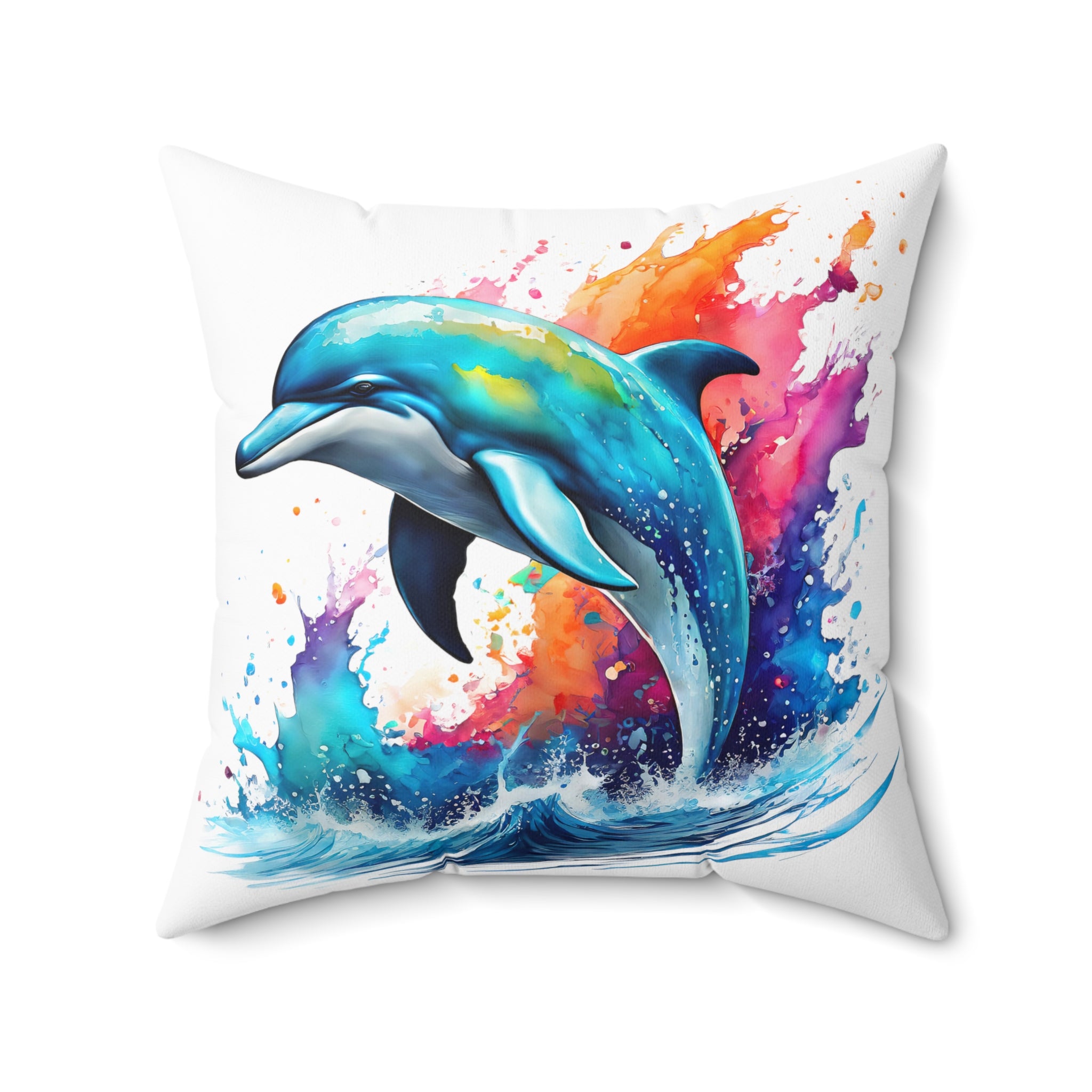 Rainbow dolphin Spun Polyester Square Pillow