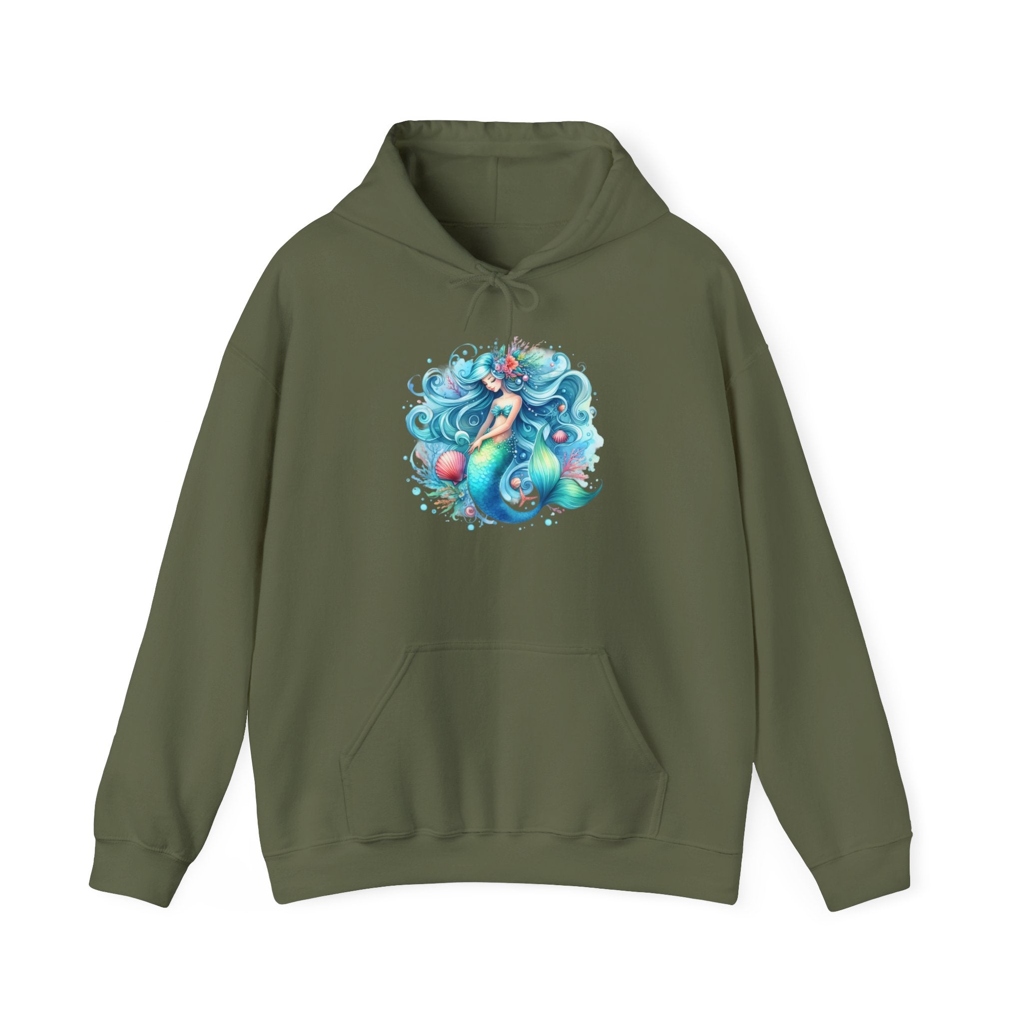 Blue Sleepy Mermaid Hooded Sweatshirt Unisex Heavy Blend