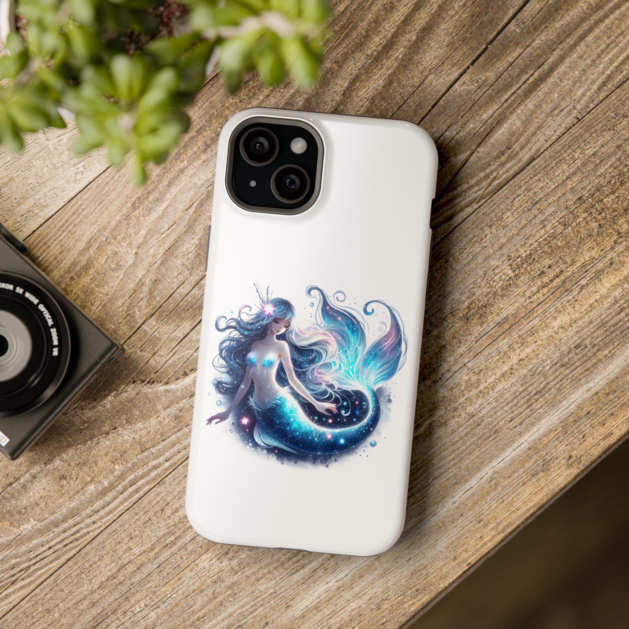 Sleepy Mermaid White Phone Case – Dual-Layer Protection