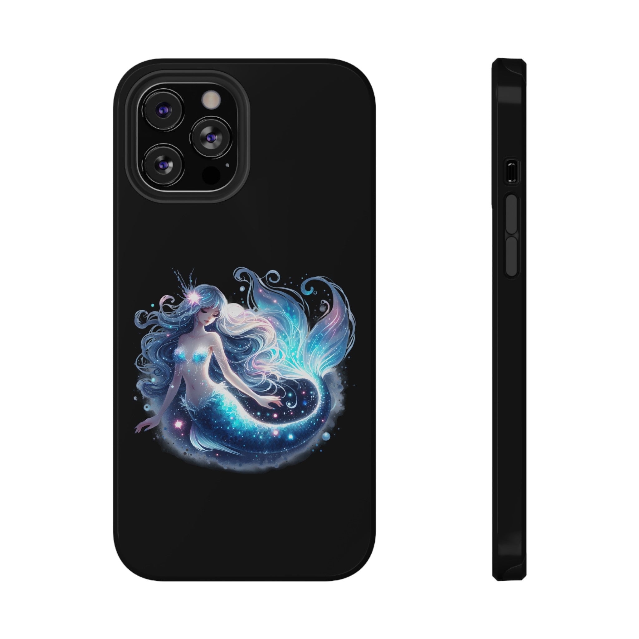 Sleepy Mermaid Black Phone Case – Matte or Glossy Finish