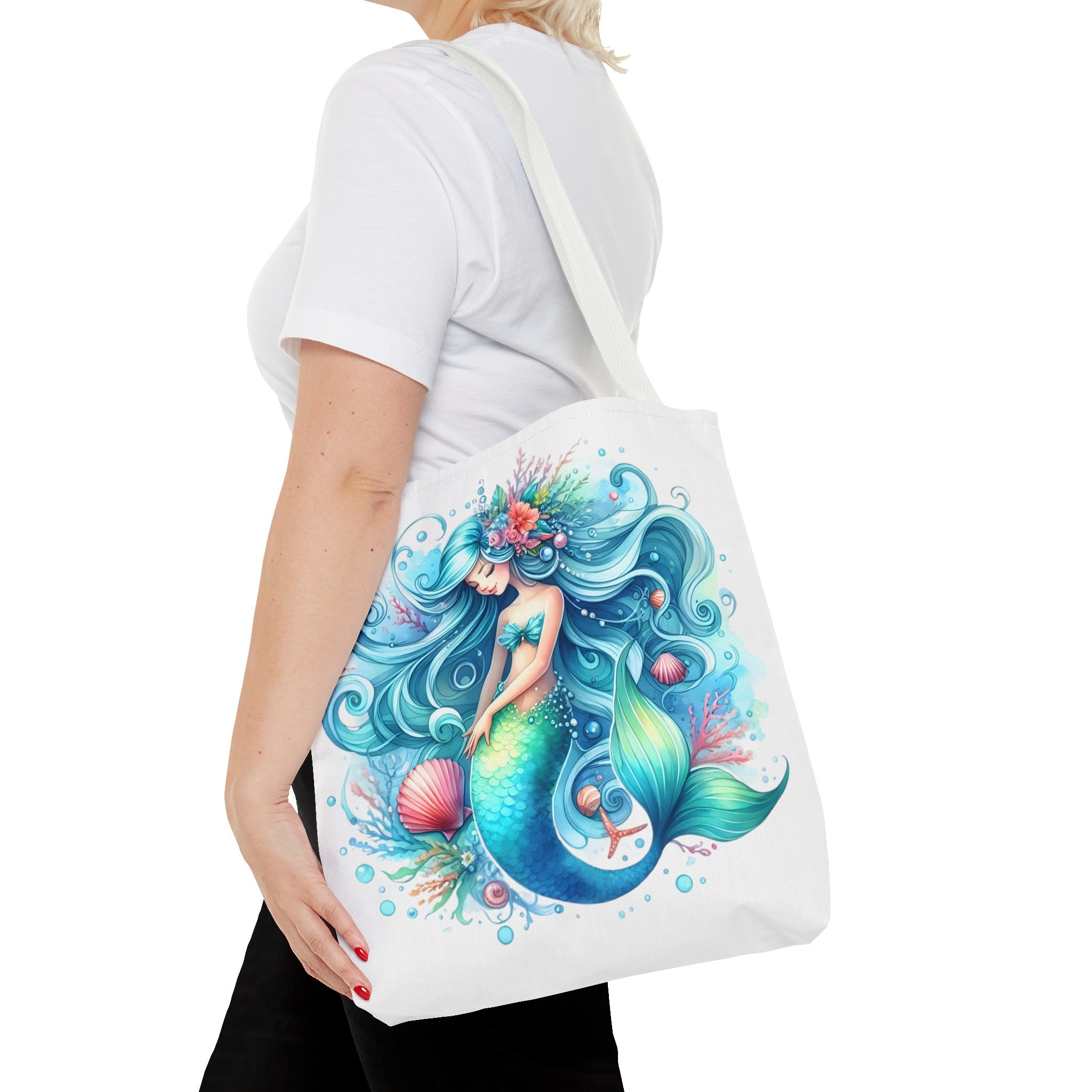 Blue sleepy mermaid Tote Bag (AOP)