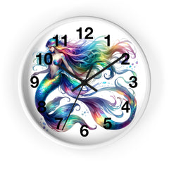 Rainbow Mermaid Wall Clock – Elegant Wood & Plexiglass Design