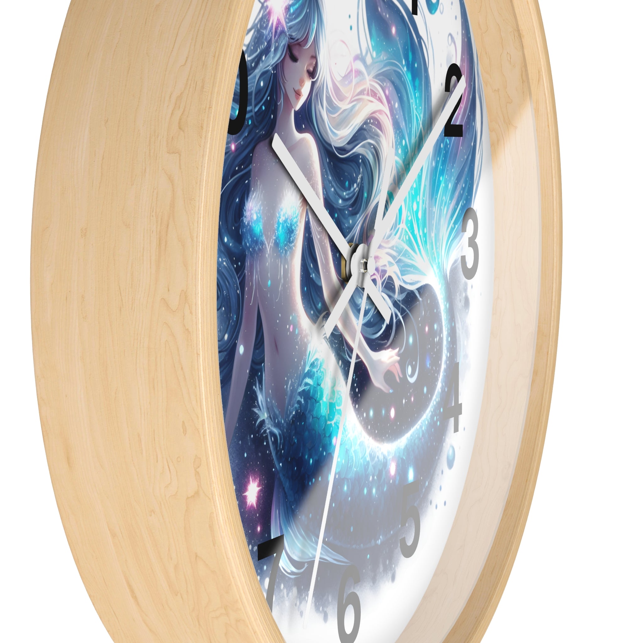 Sleeping Mermaid Night Theme Wall Clock - Elegant Wood & Plexiglass Design