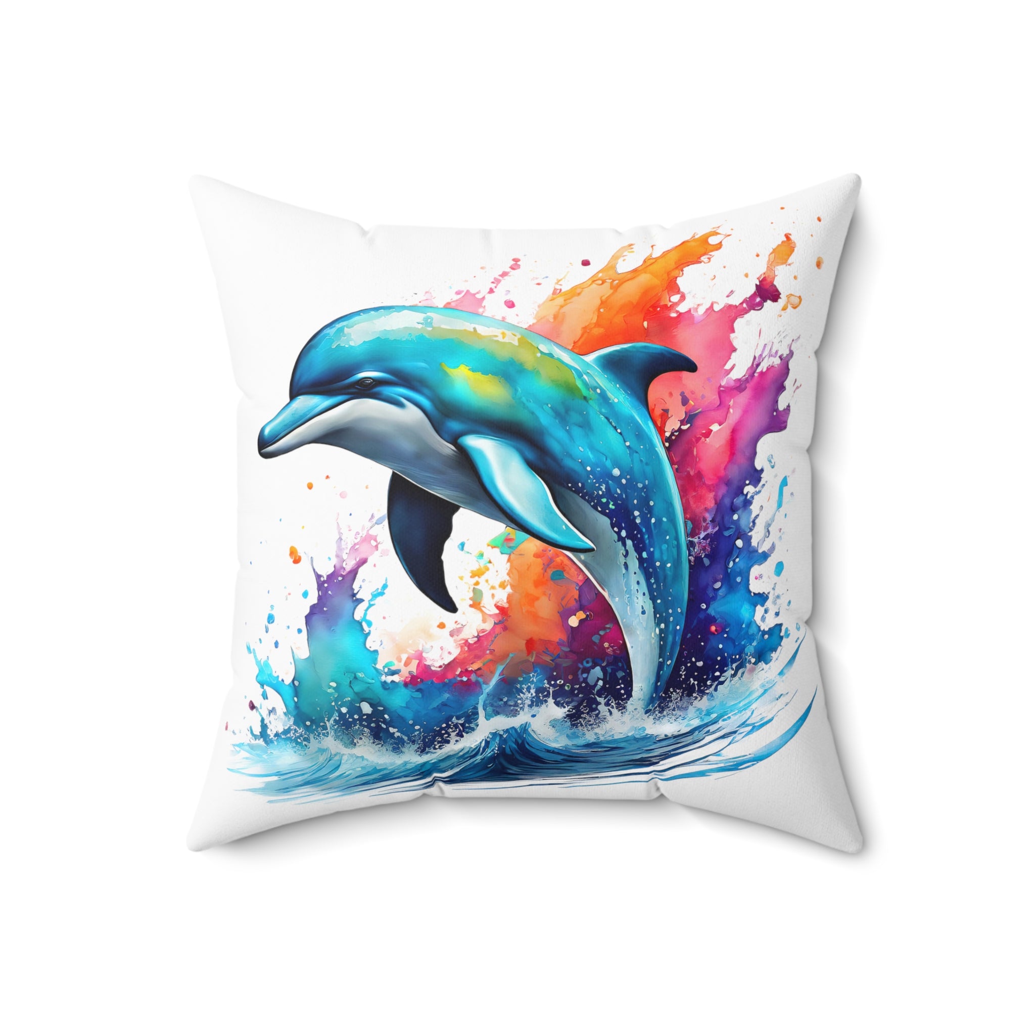 Rainbow dolphin Spun Polyester Square Pillow