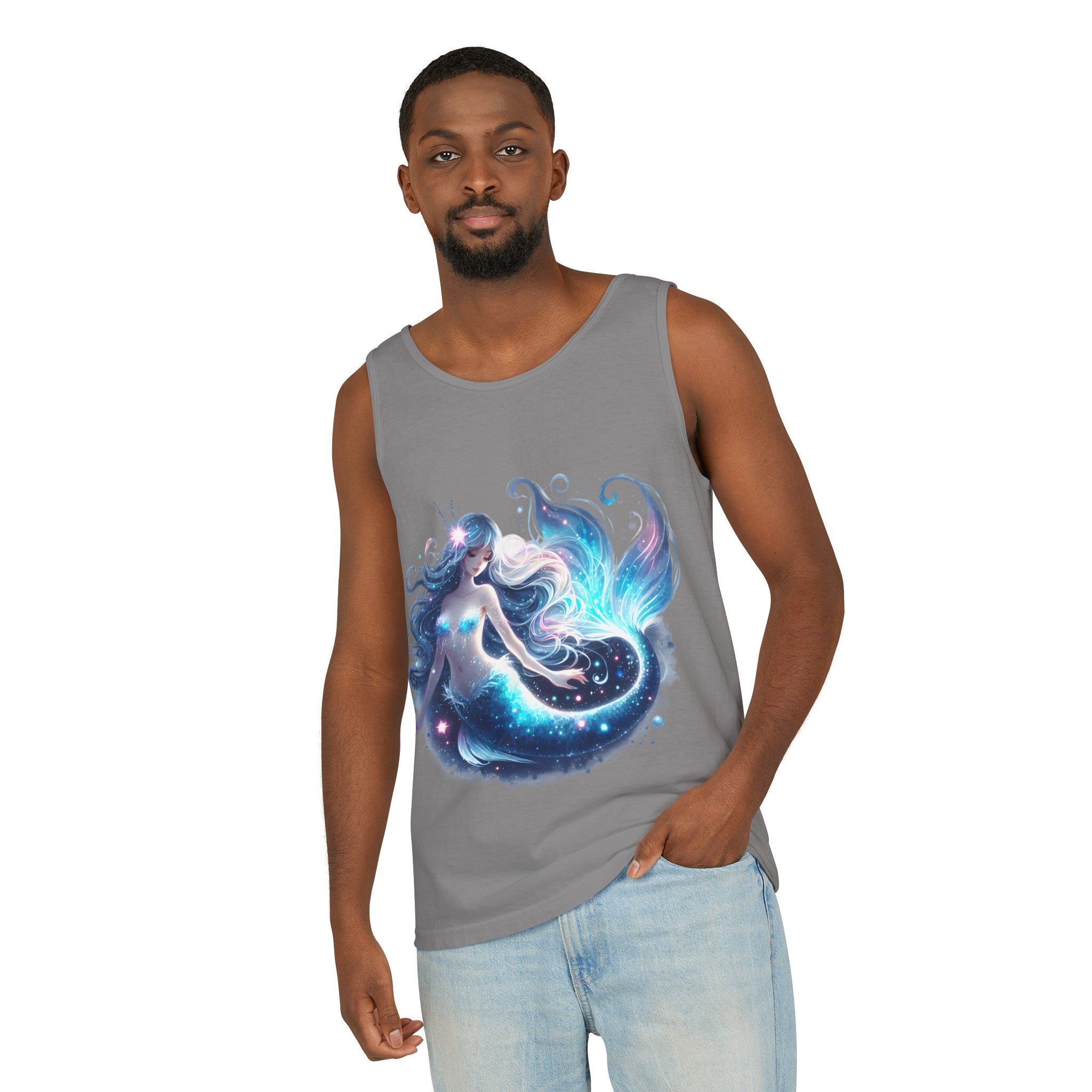 Blue Mermaid Black Tank Top – Unisex Garment-Dyed Comfort