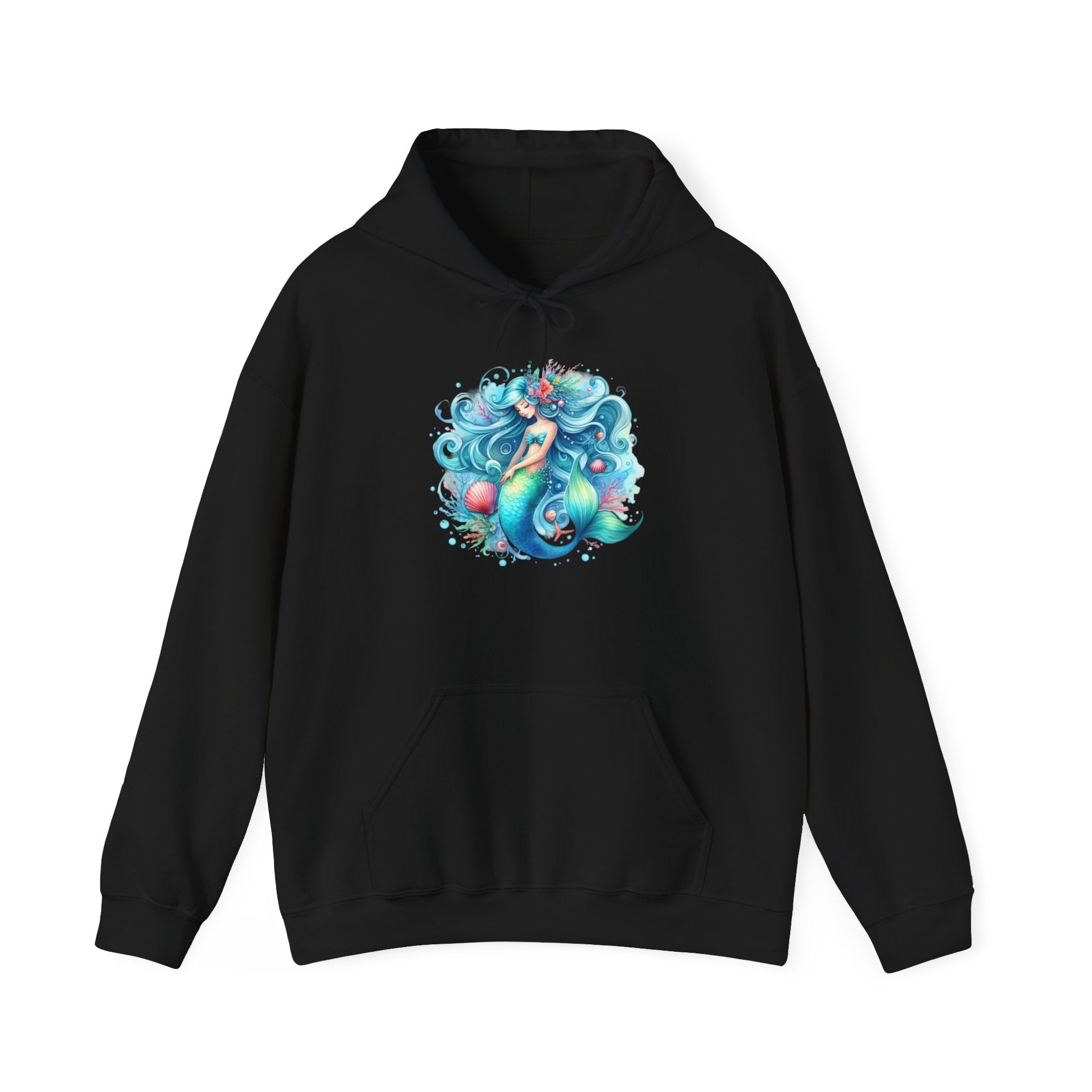 Blue Sleepy Mermaid Hooded Sweatshirt Unisex Heavy Blend