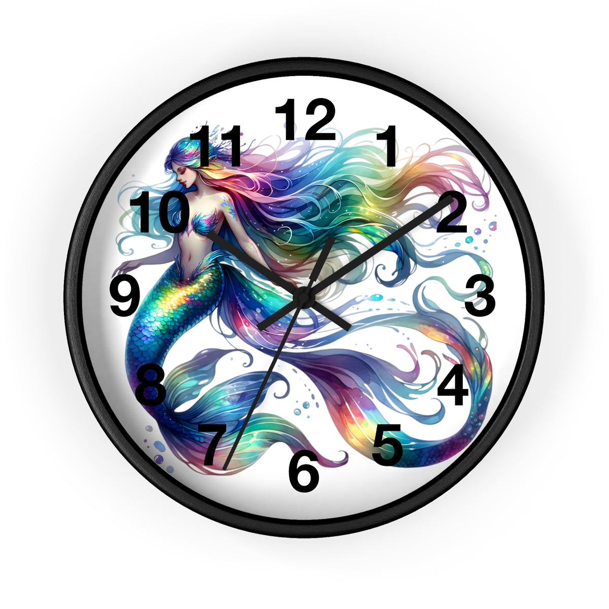 Rainbow Mermaid Wall Clock – Elegant Wood & Plexiglass Design