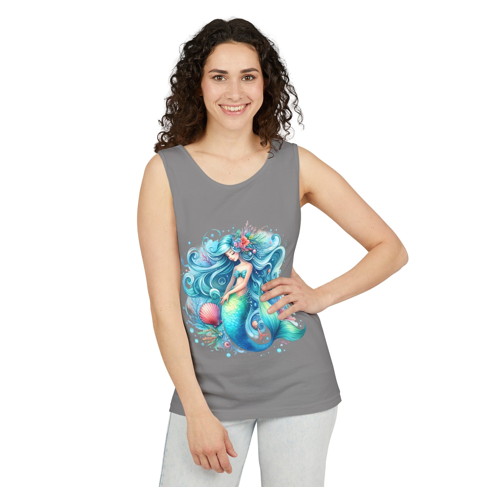 Sleeping Mermaid Black Tank Top – Unisex Garment-Dyed Comfort