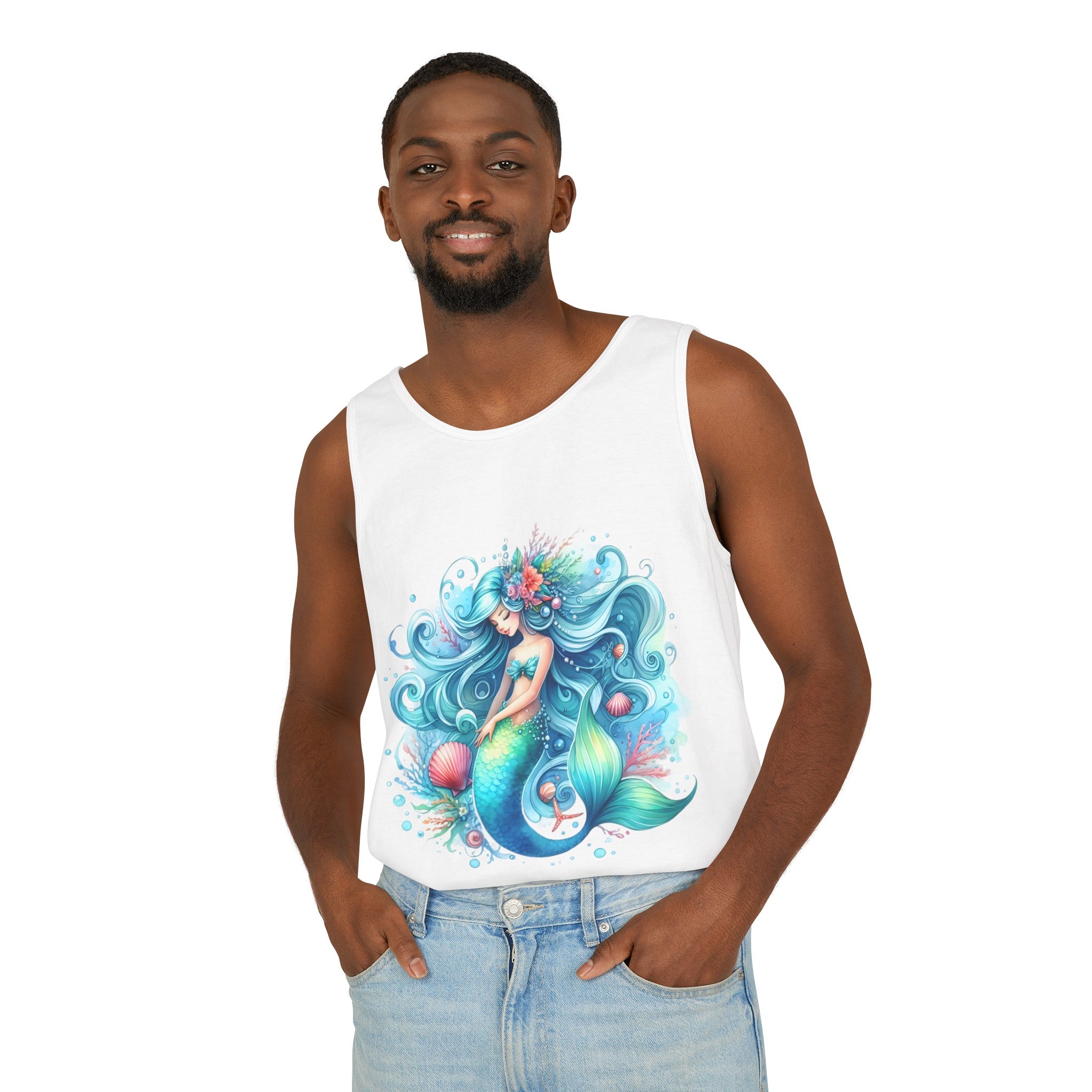 Sleeping Mermaid Black Tank Top – Unisex Garment-Dyed Comfort