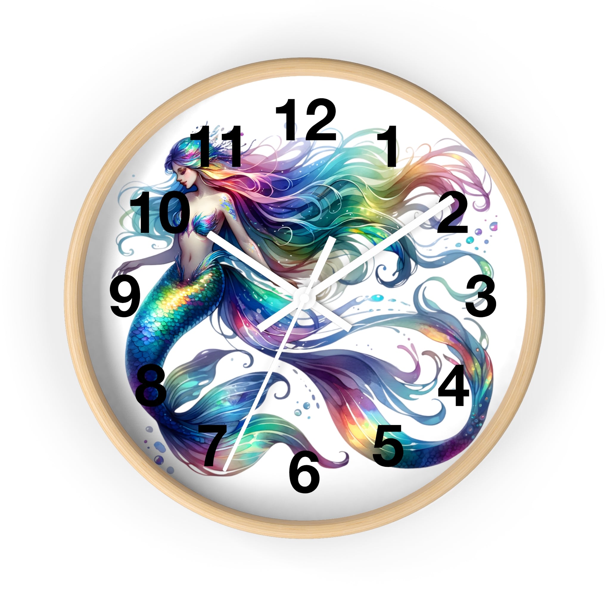 Rainbow Mermaid Wall Clock – Elegant Wood & Plexiglass Design