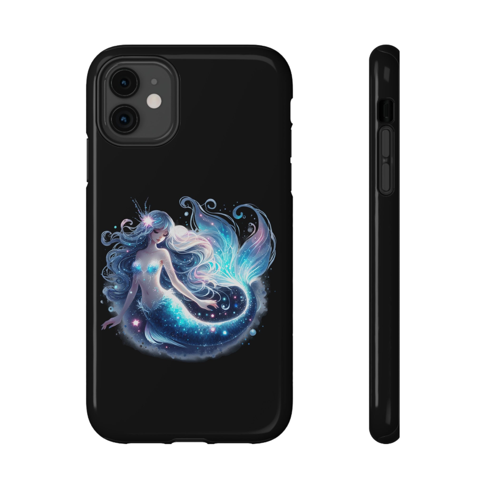 Sleepy Mermaid Black Phone Case – Matte or Glossy Finish