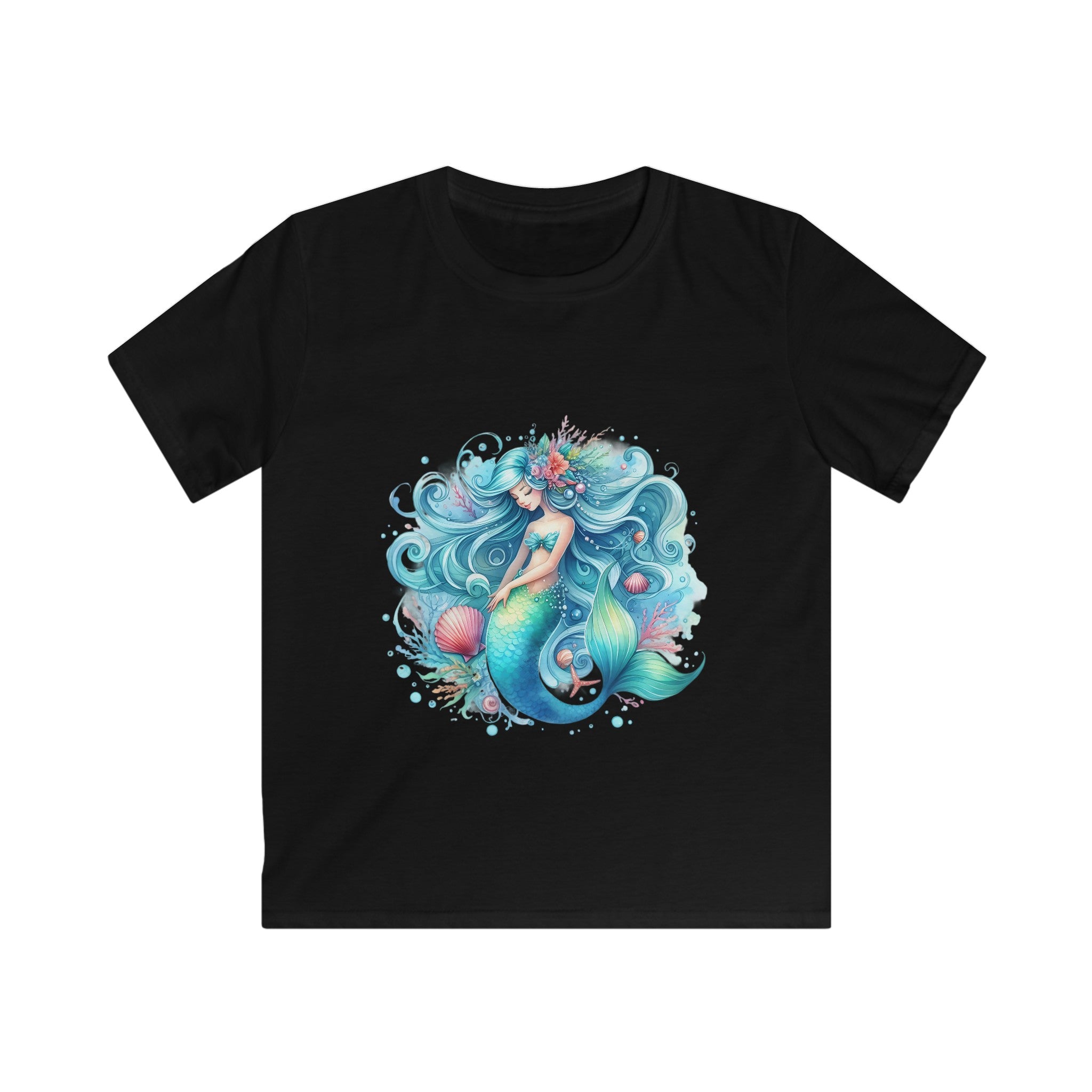 Sleepy Mermaid Kids' Black Tee – Softstyle Comfort