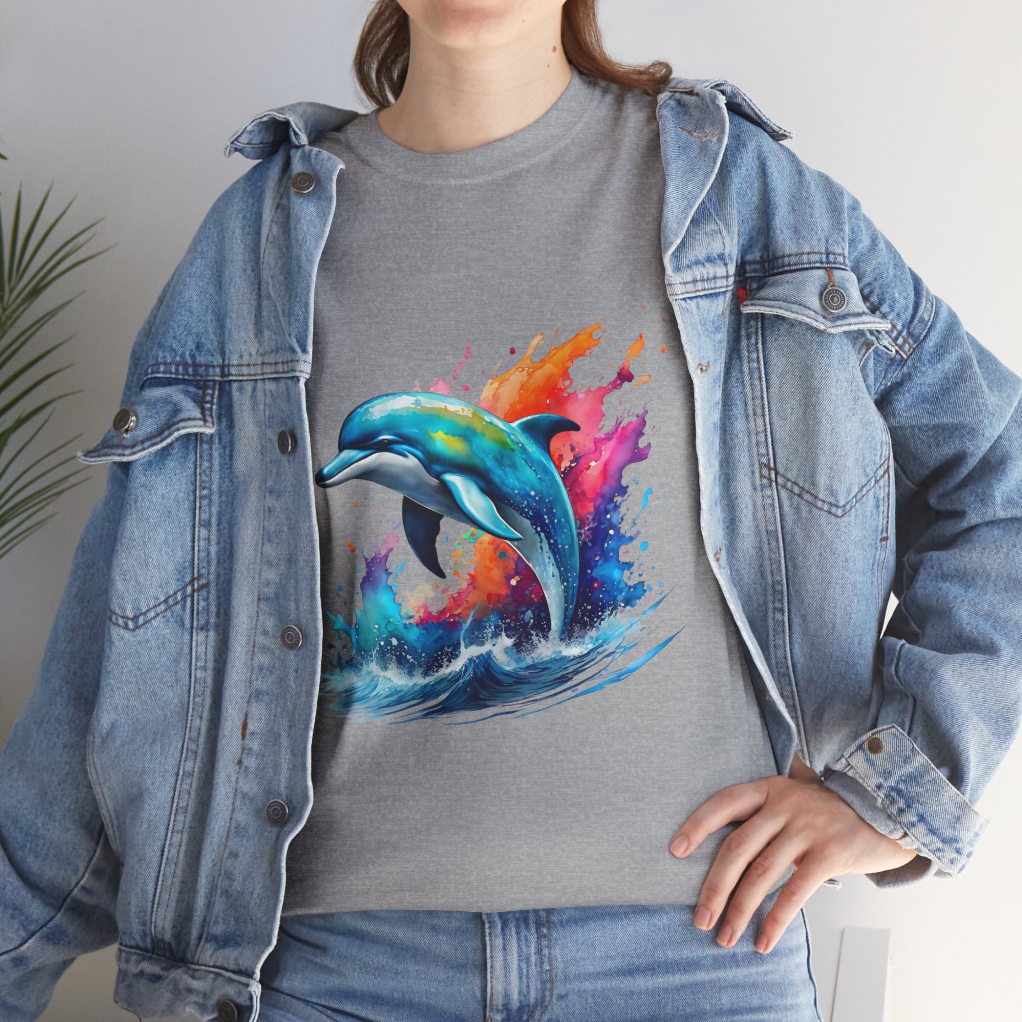 Rainbow Dolphin Heavy Cotton Tee shirt Unisex