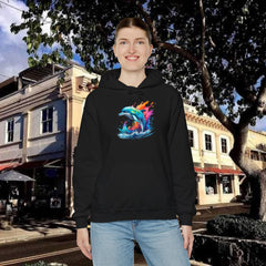 Rainbow Dolphin Hooded Sweatshirt Unisex Heavy Blend