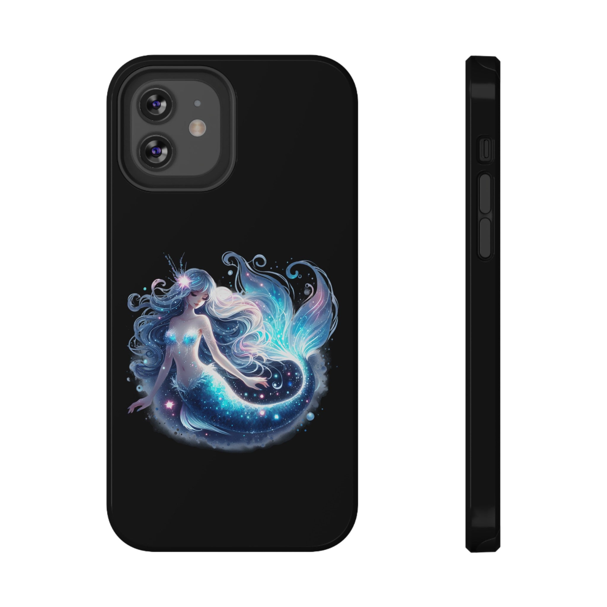 Sleepy Mermaid Black Phone Case – Matte or Glossy Finish