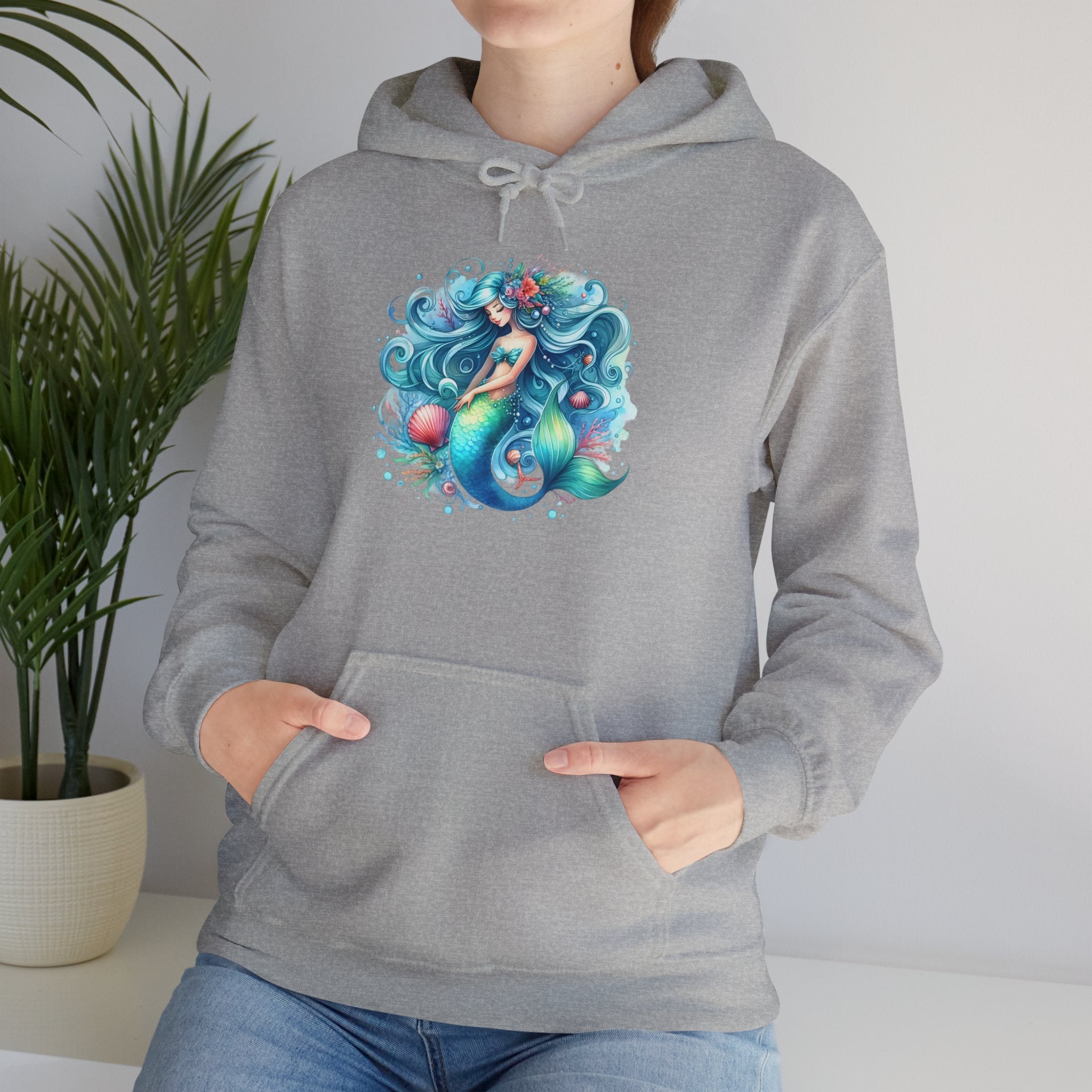 Blue Sleepy Mermaid Hooded Sweatshirt Unisex Heavy Blend