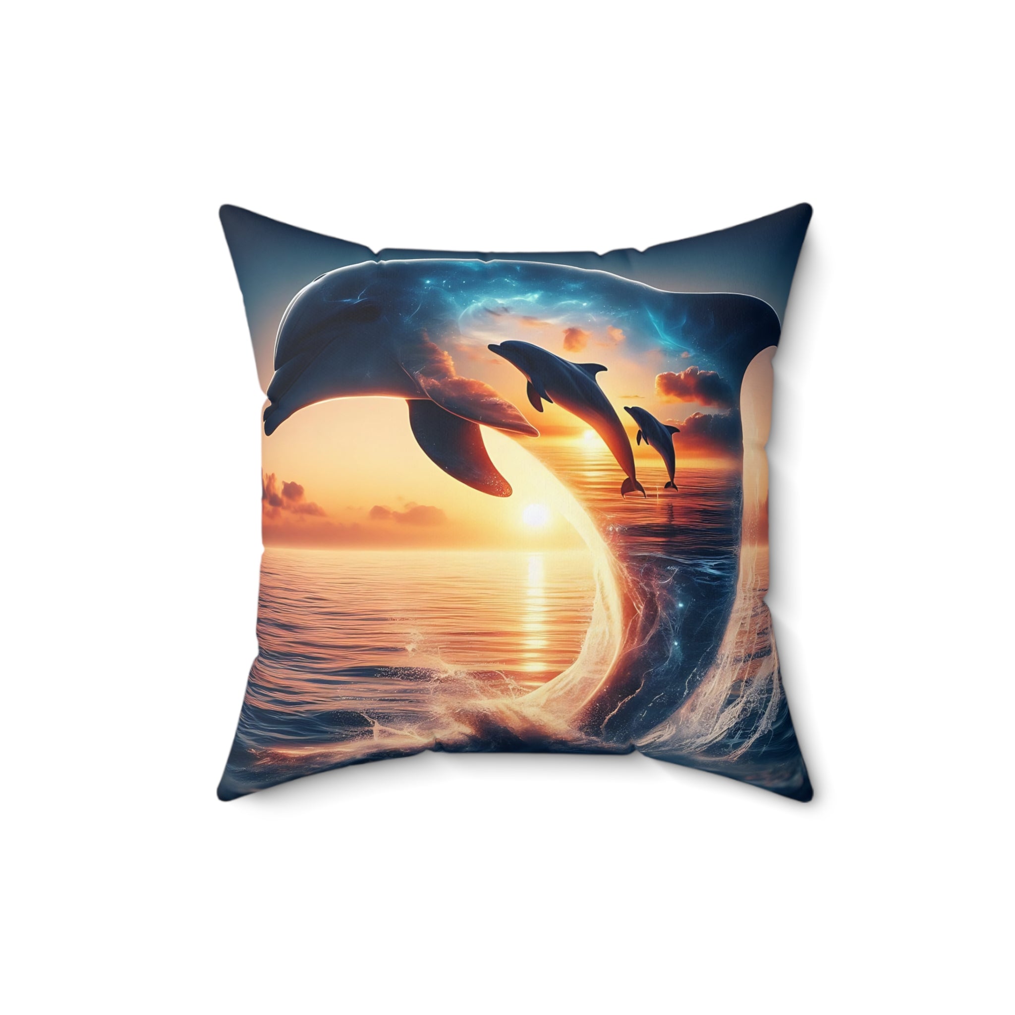 Sunset Dolphin Spun Polyester Square Pillow