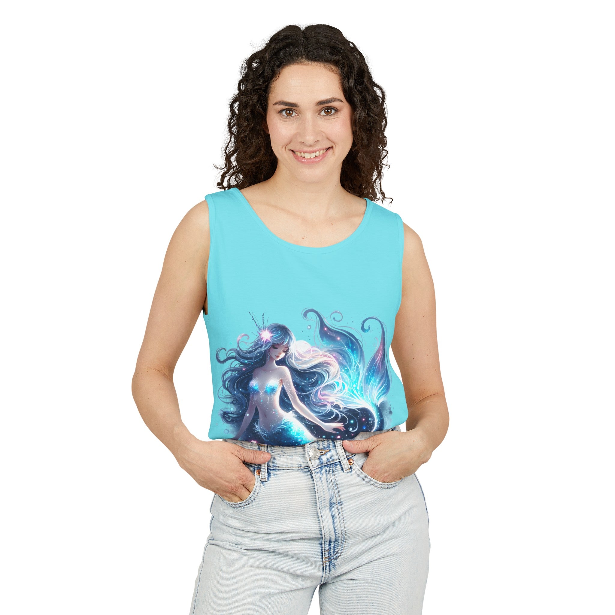 Blue Mermaid Black Tank Top – Unisex Garment-Dyed Comfort