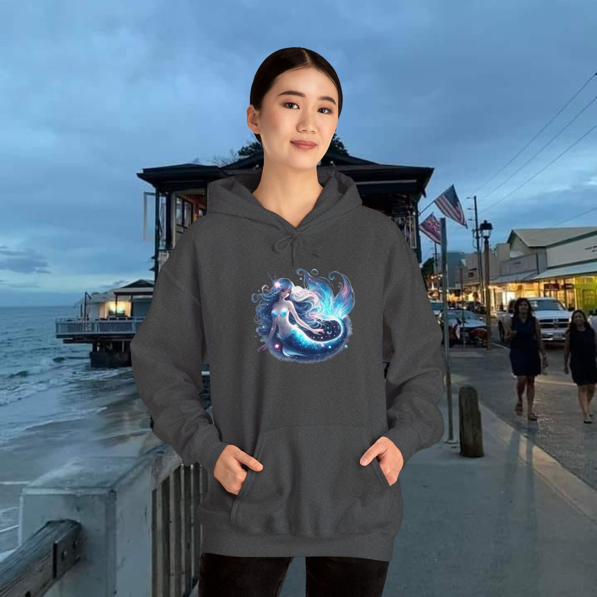 Blue Mermaid Hooded Sweatshirt Unisex Heavy Blend